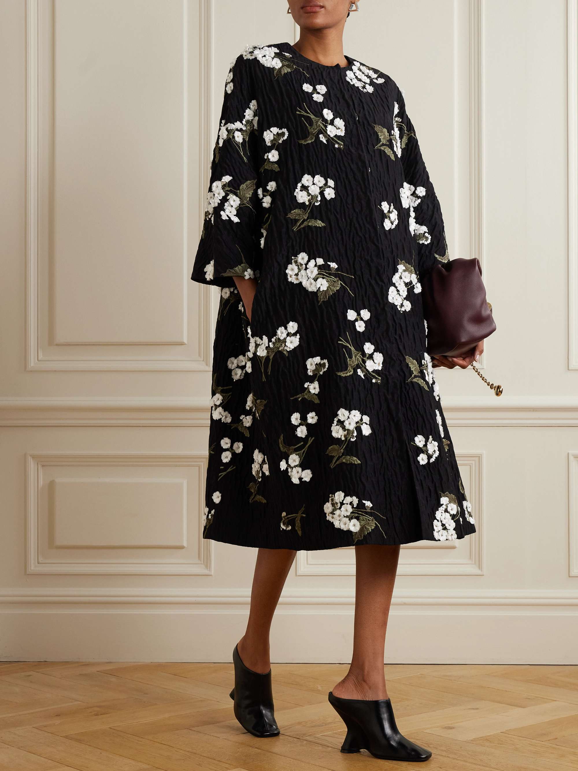 Embroidered appliquéd wool-blend cloqué coat view