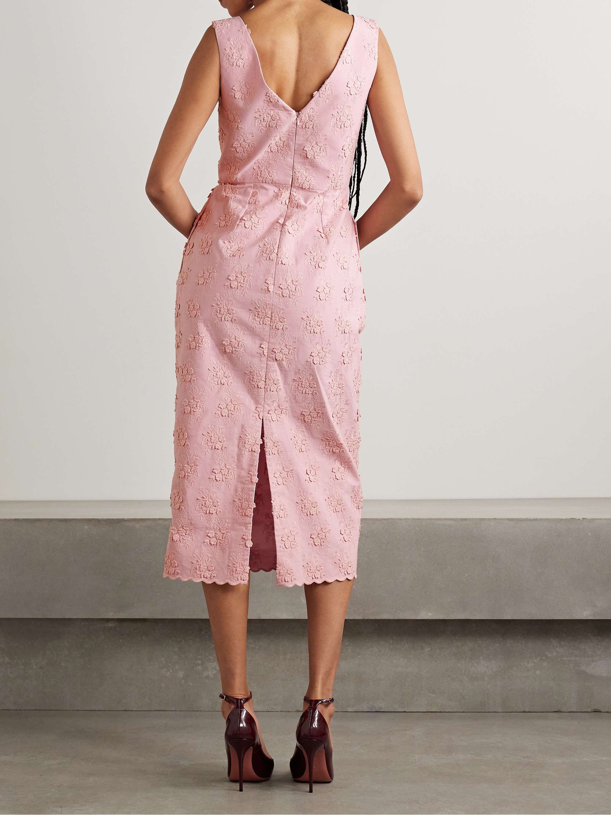 Embroidered appliquéd pleated canvas midi dress view