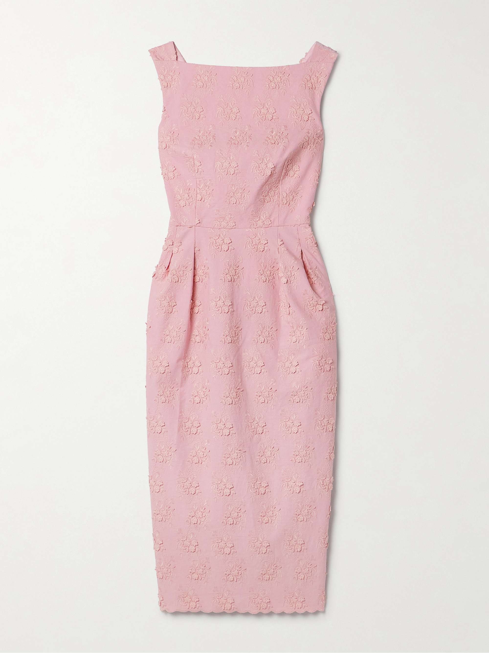 Embroidered appliquéd pleated canvas midi dress view