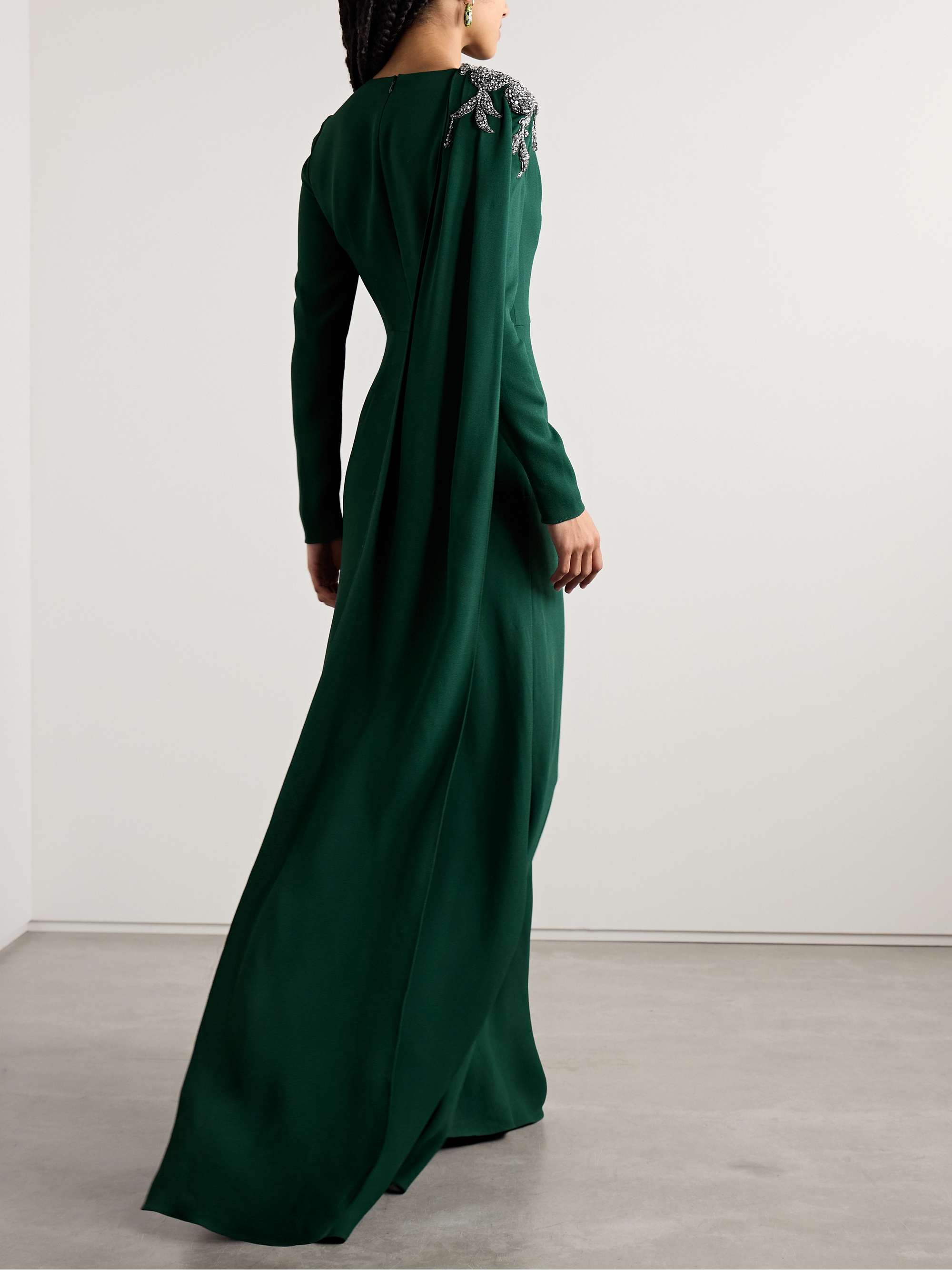 Draped crystal-embellished crepe gown view