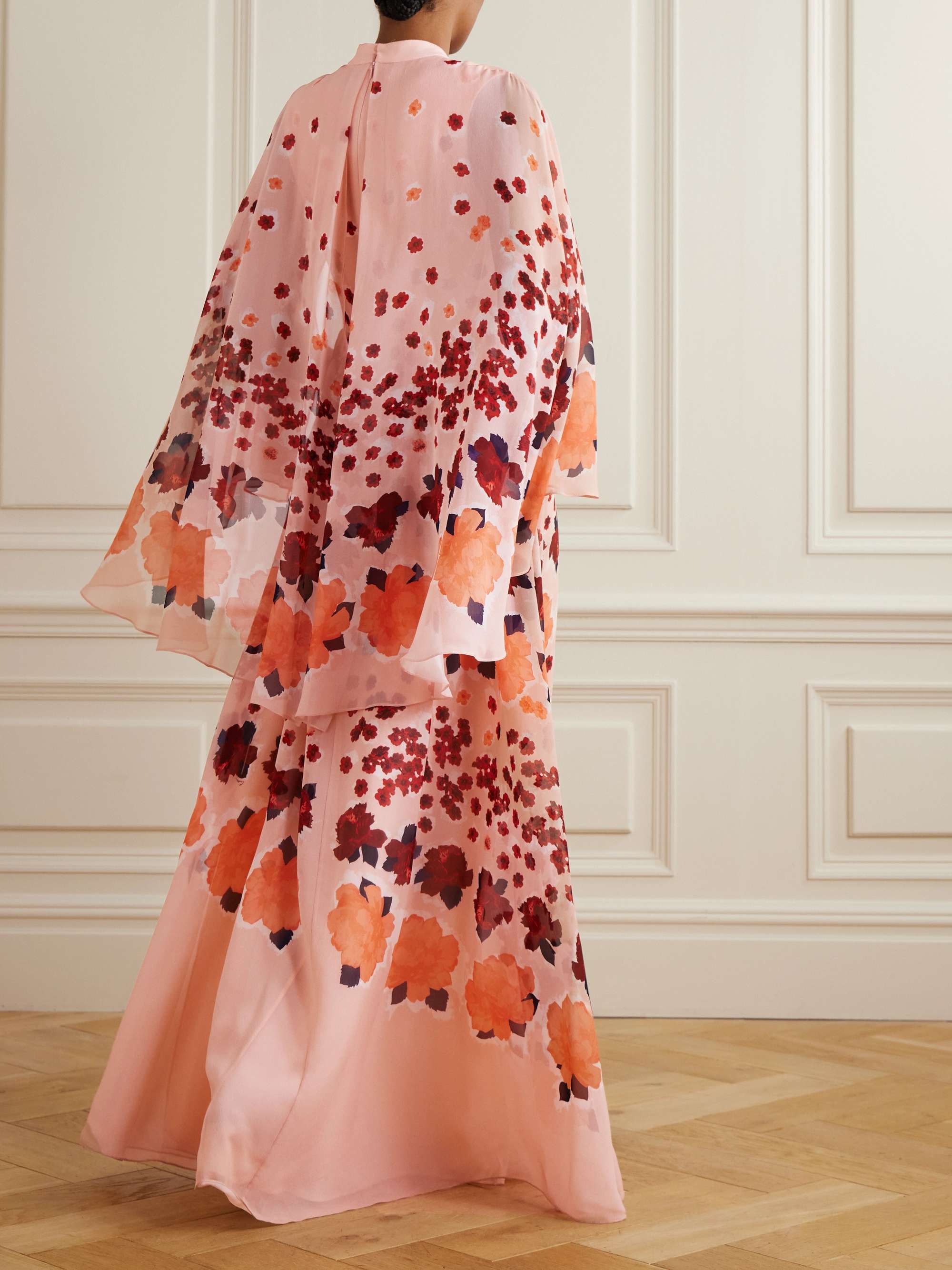 Tie-detailed floral-print silk-georgette gown view