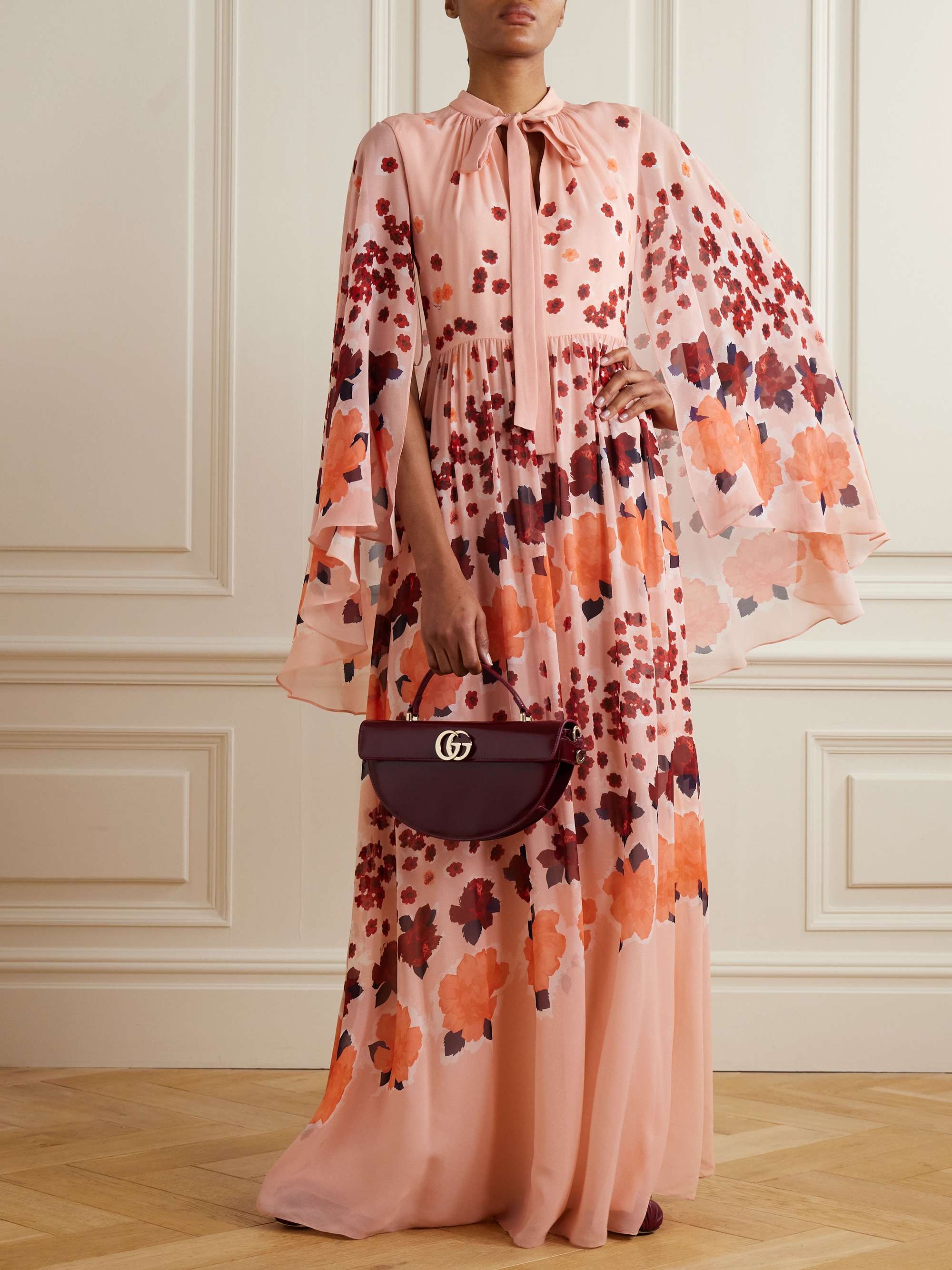 Tie-detailed floral-print silk-georgette gown view