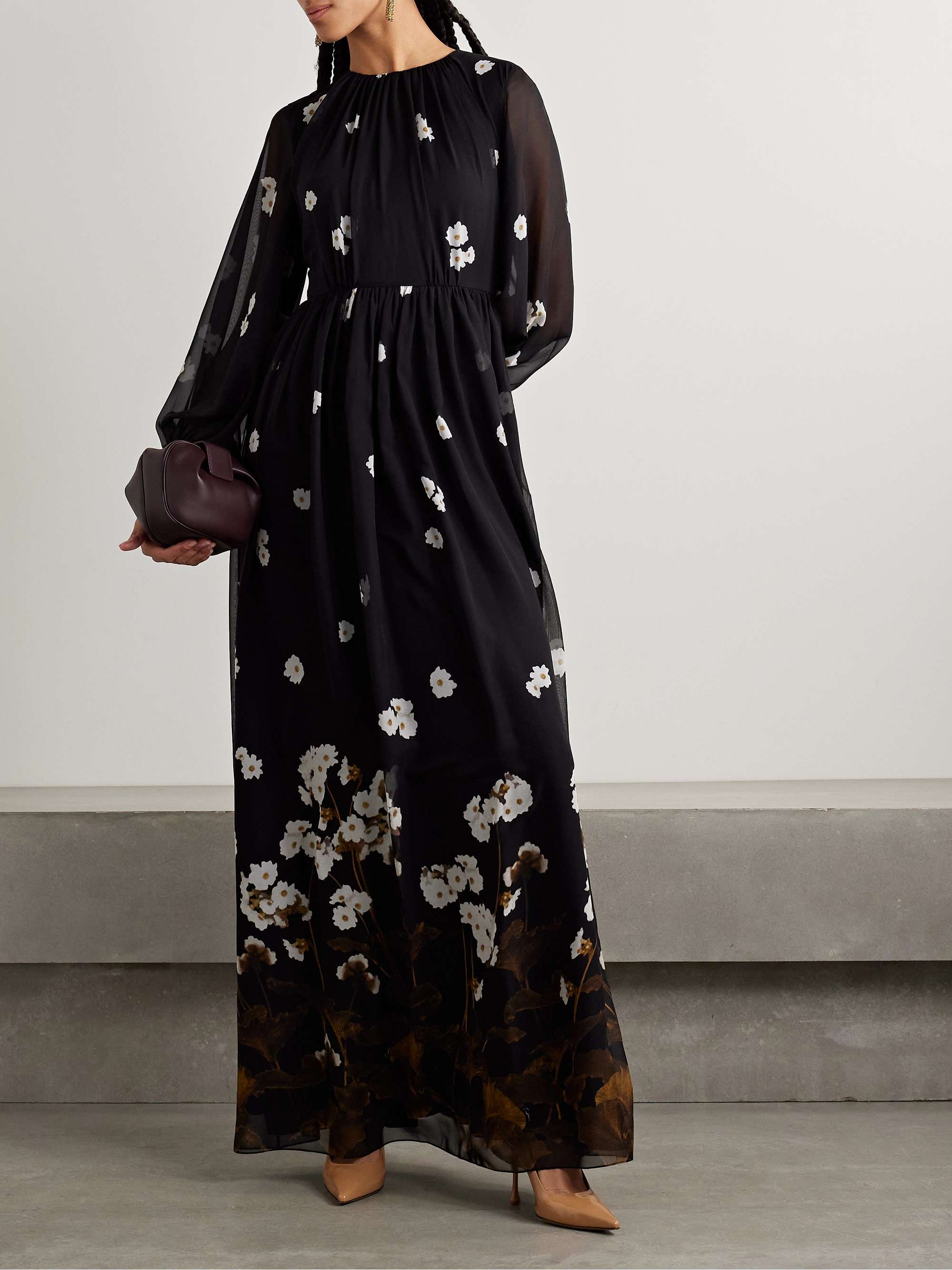 Elena gathered floral-print silk-chiffon gown view