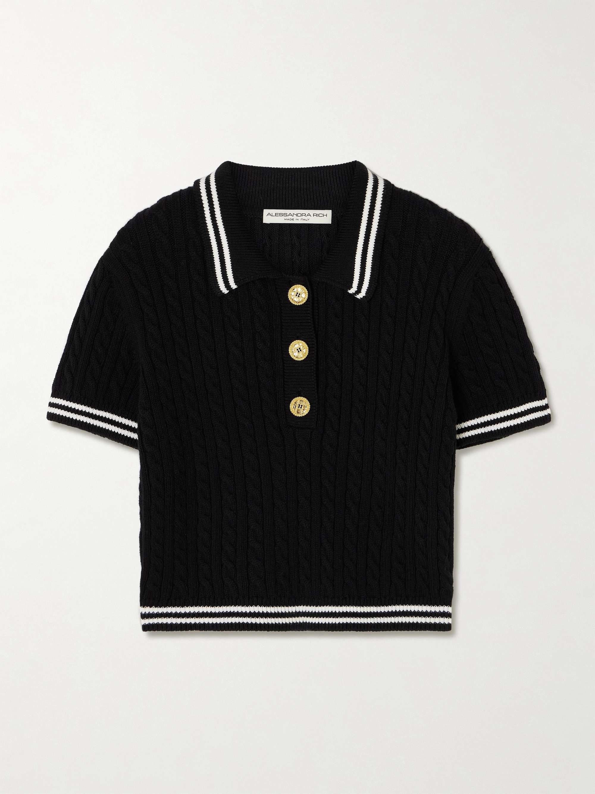Cropped cable-knit cotton polo shirt view