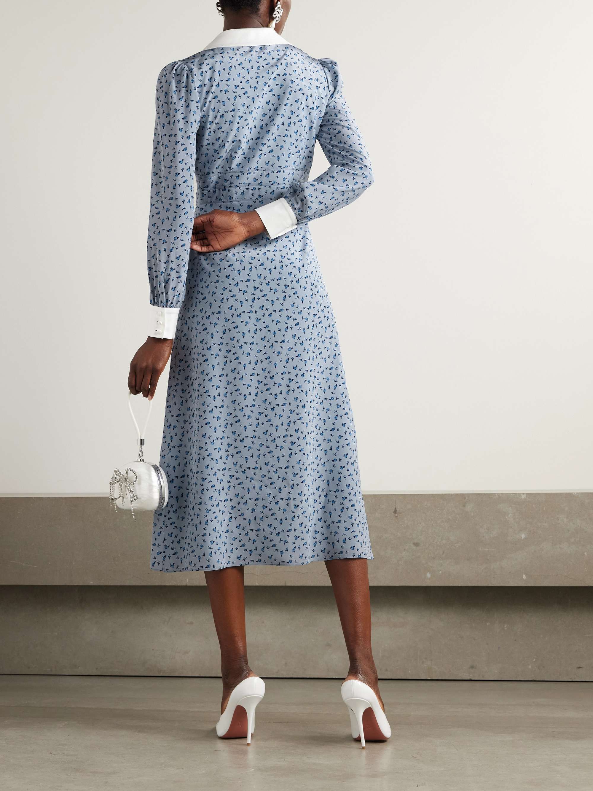 Mikado-trimmed floral-print silk-crepe de chine midi shirt dress view