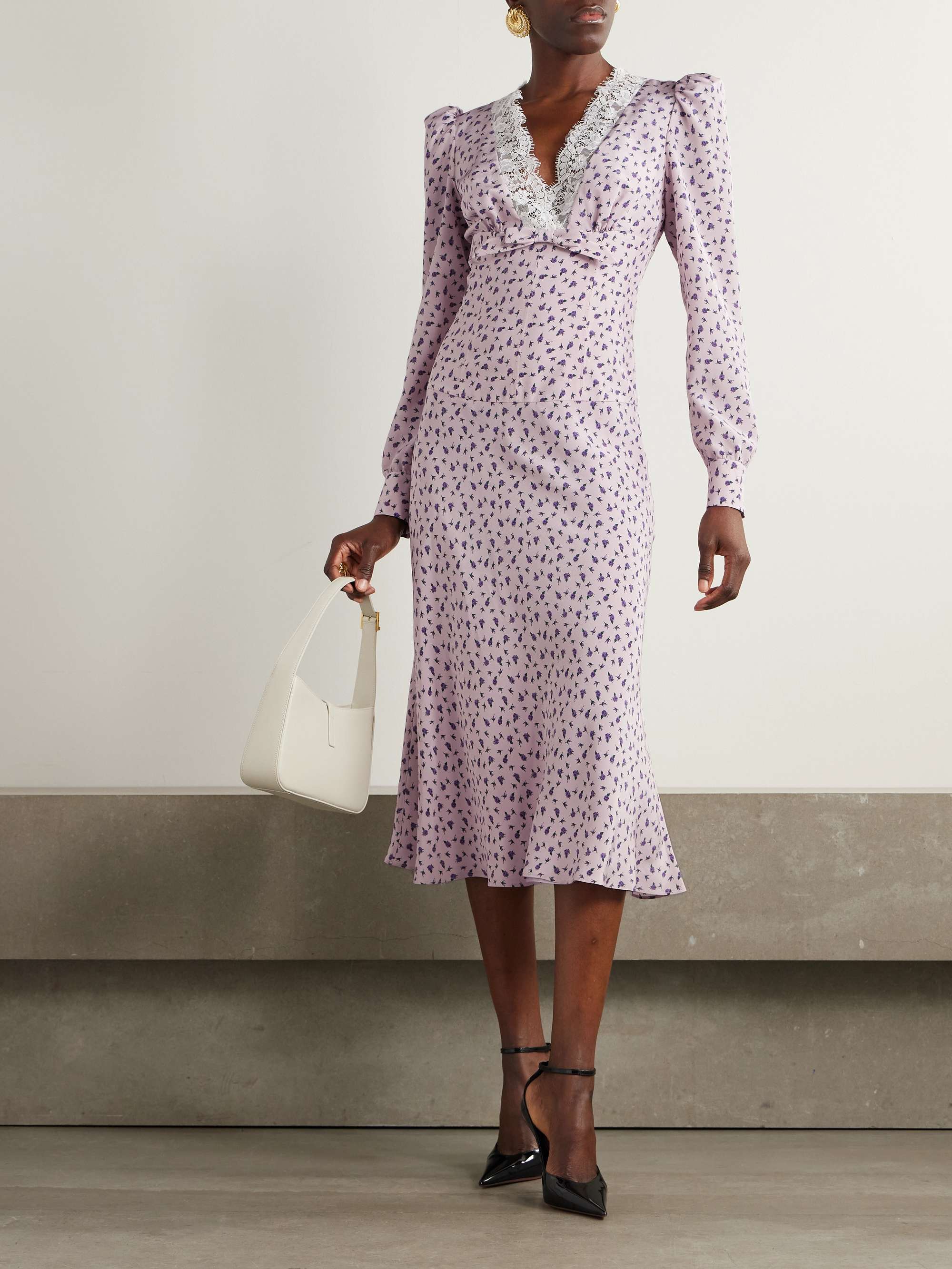 Lace-trimmed crepe midi dress view