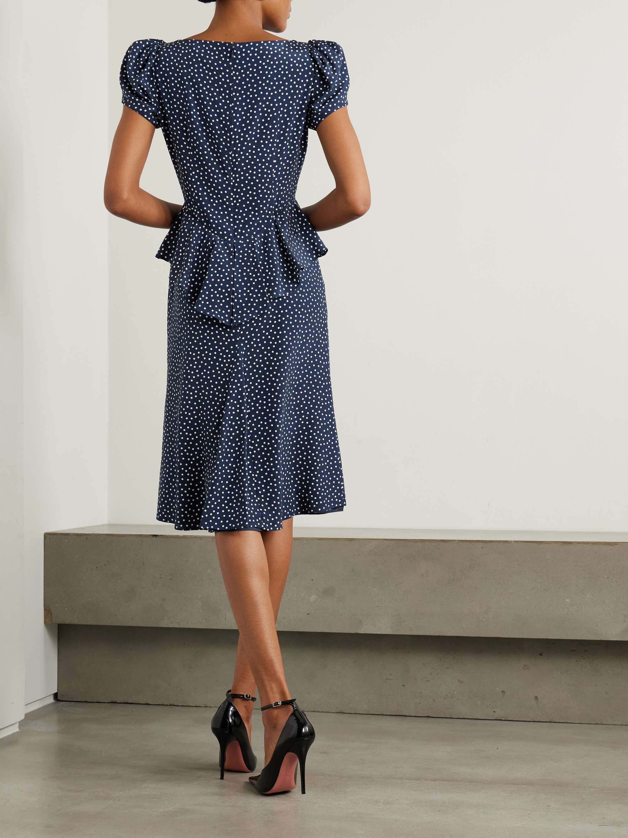 Bow-detailed ruffled polka-dot silk midi dress view