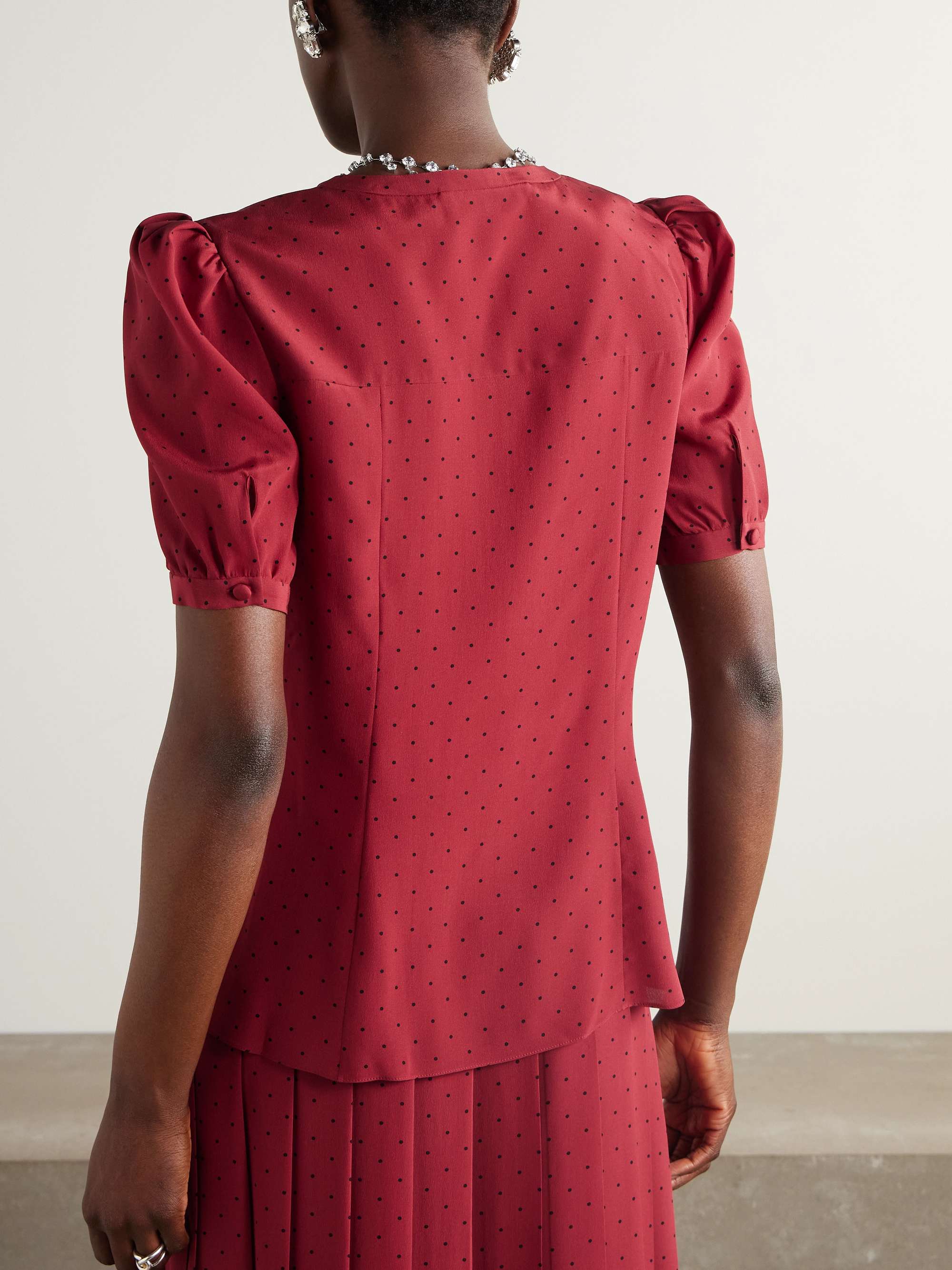 Bow-detailed polka-dot silk-crepe blouse view