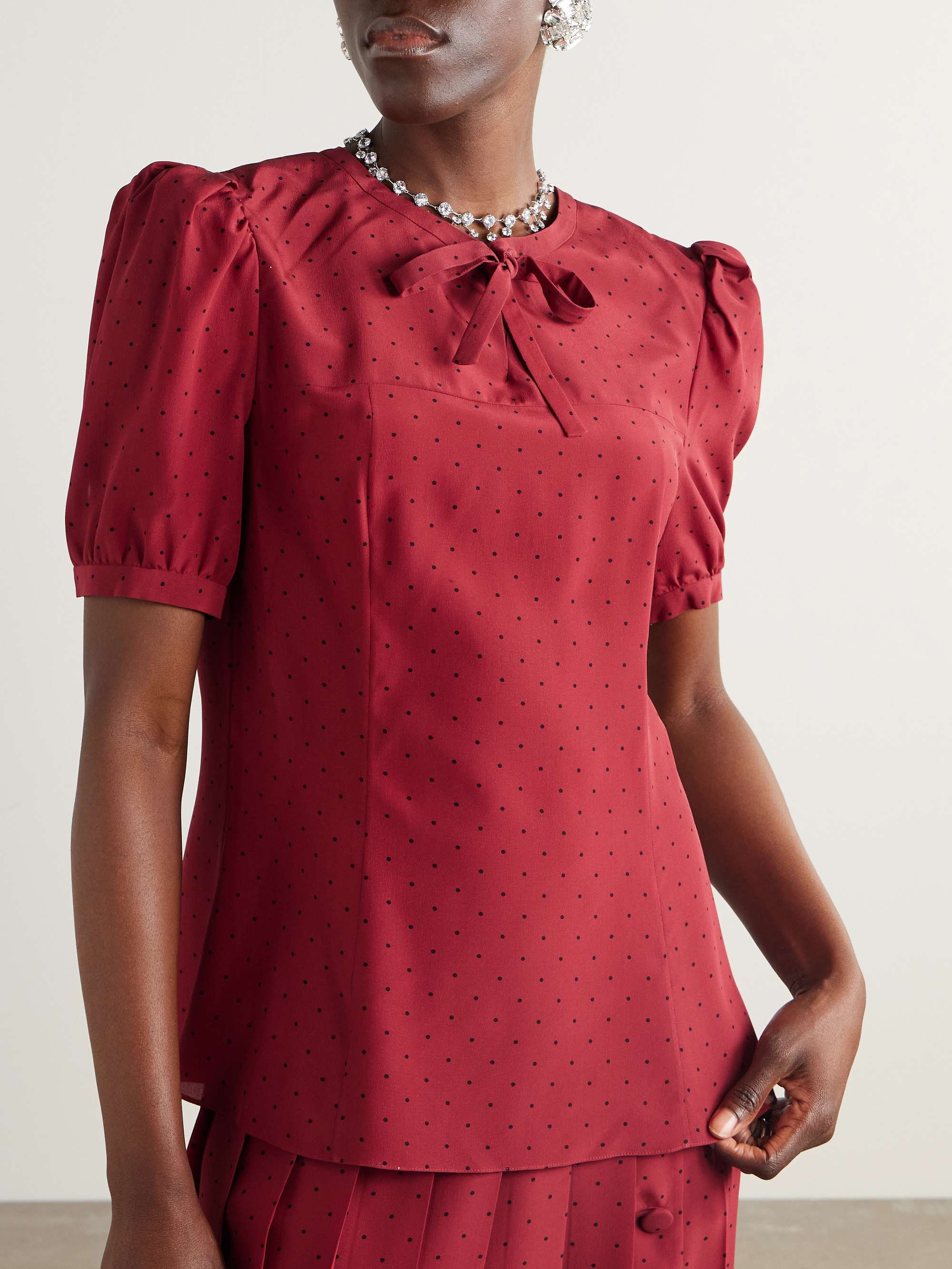 Bow-detailed polka-dot silk-crepe blouse view