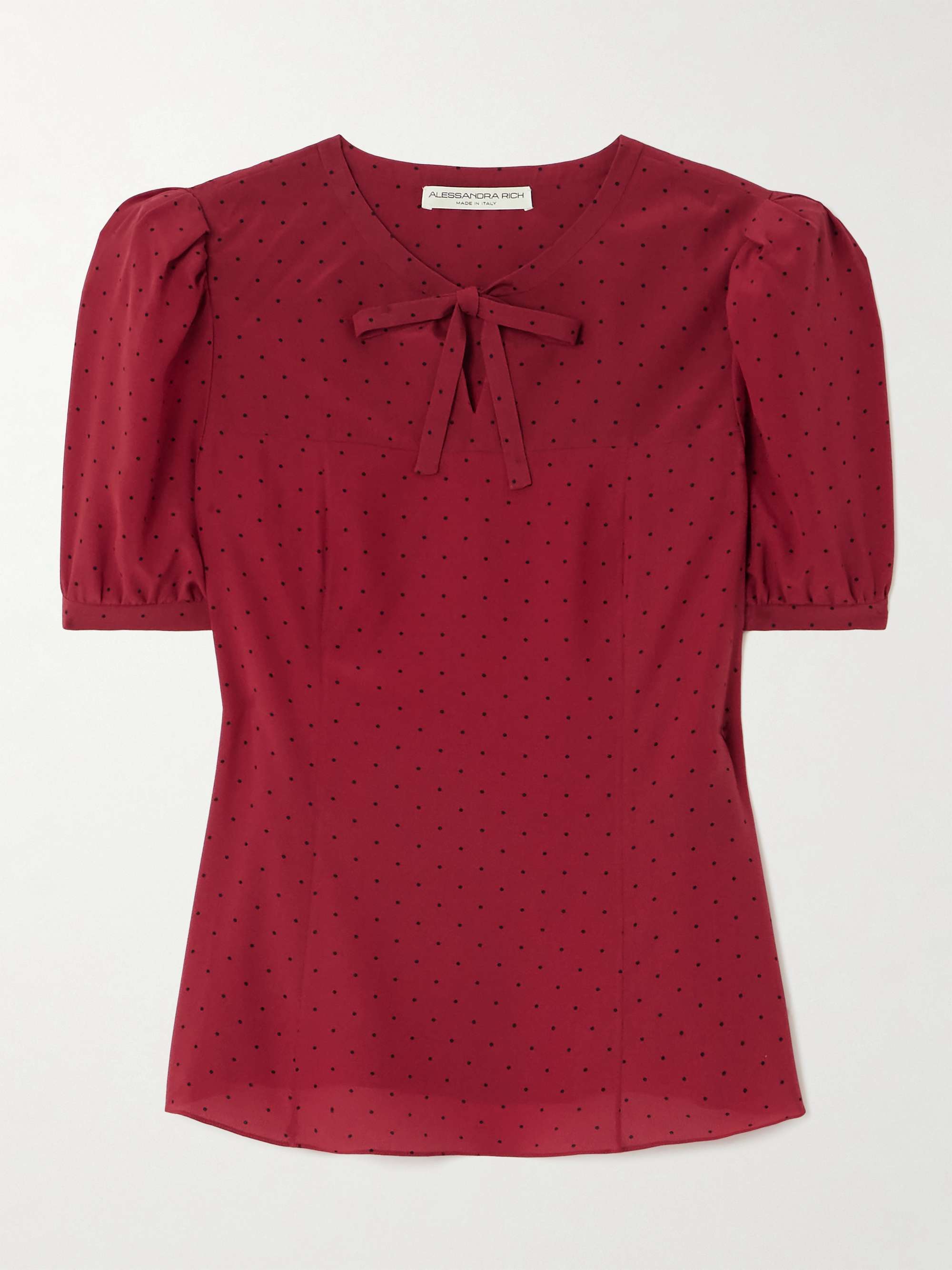 Bow-detailed polka-dot silk-crepe blouse view