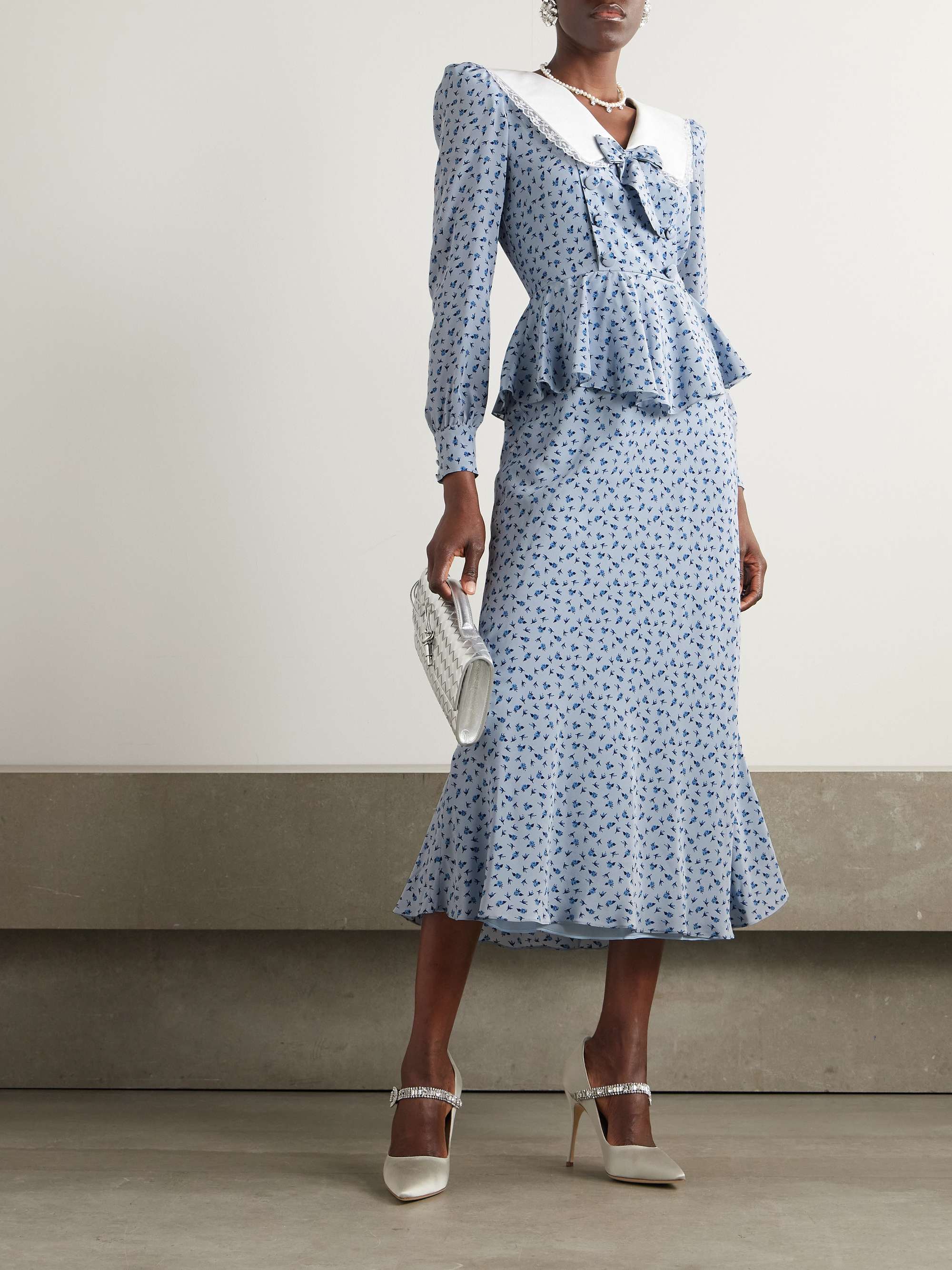 Envers lace and mikado-trimmed floral-print crepe de chine peplum midi dress view