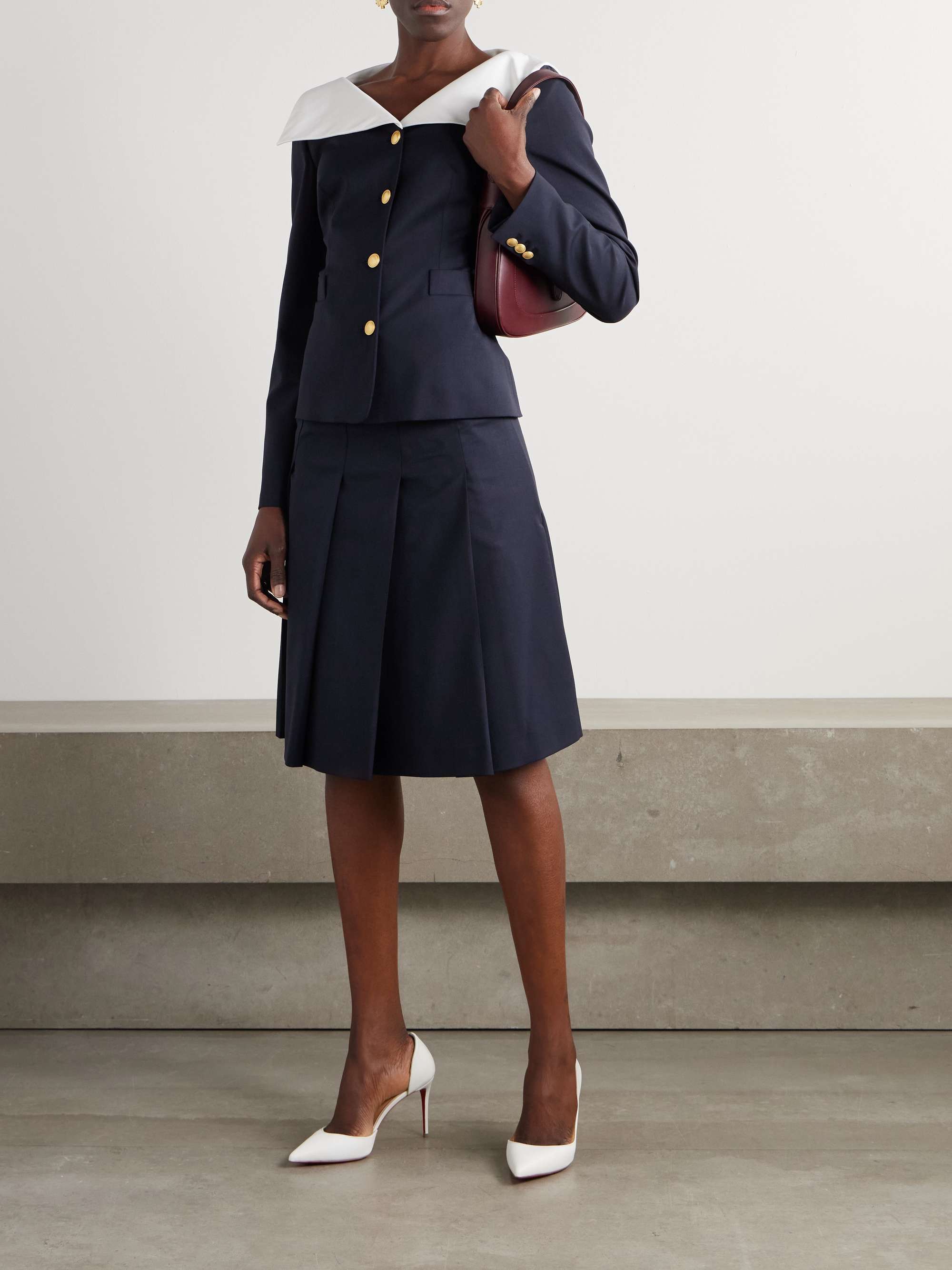 Pleated wool-blend midi skirt view