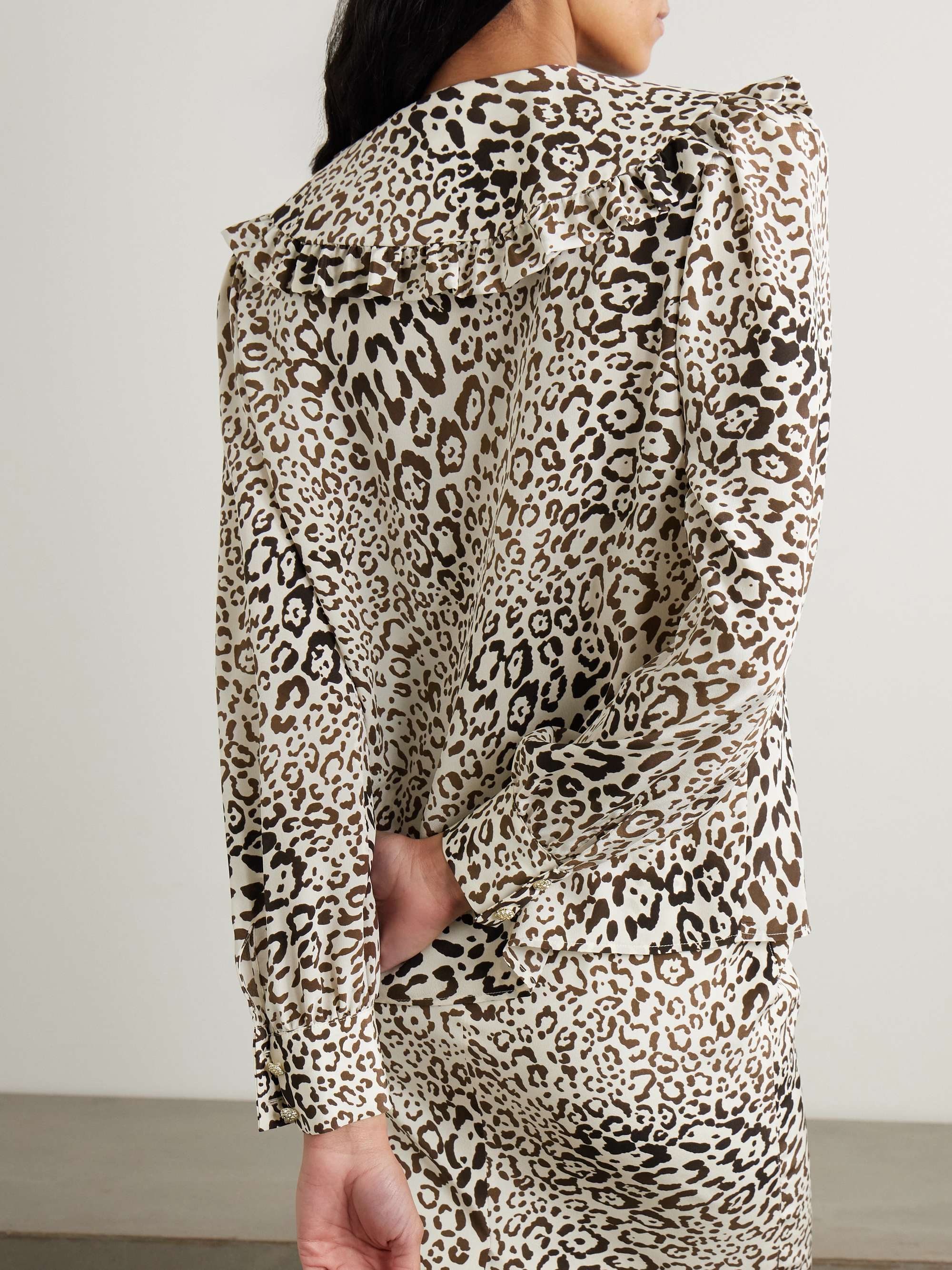 Ruffled leopard-print silk crepe de chine blouse view