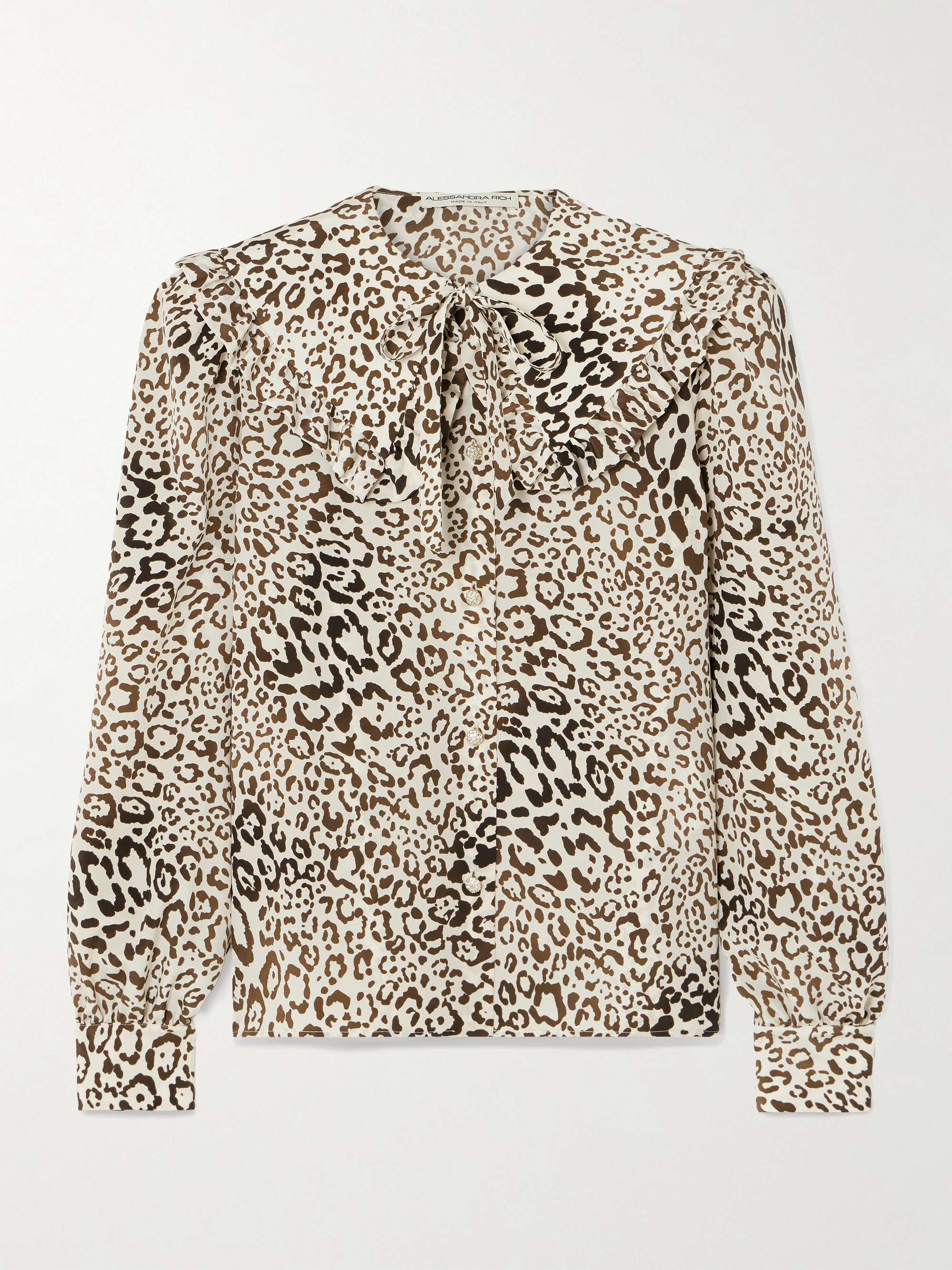 Ruffled leopard-print silk crepe de chine blouse view