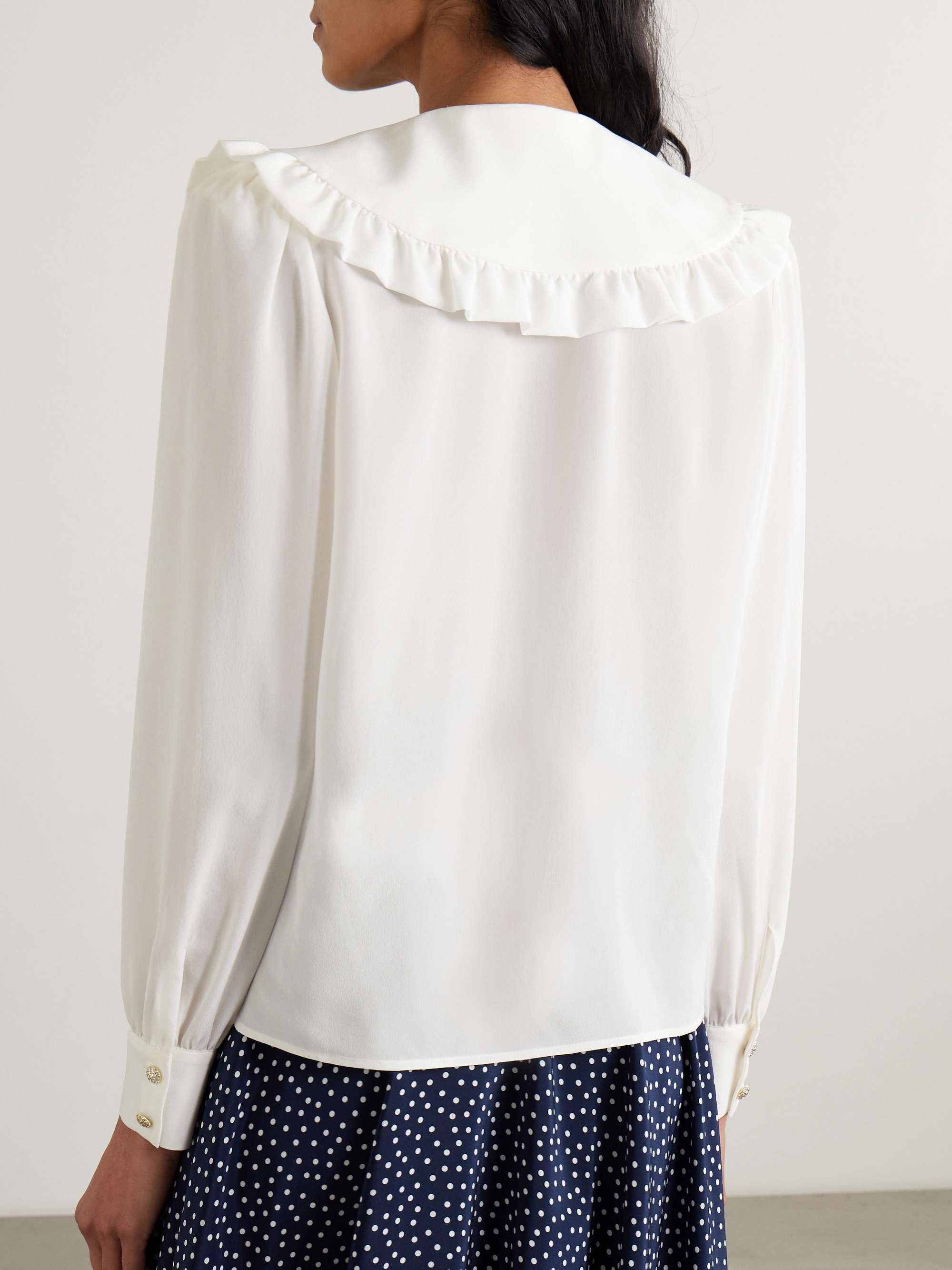 Ruffled silk crepe de chine blouse view