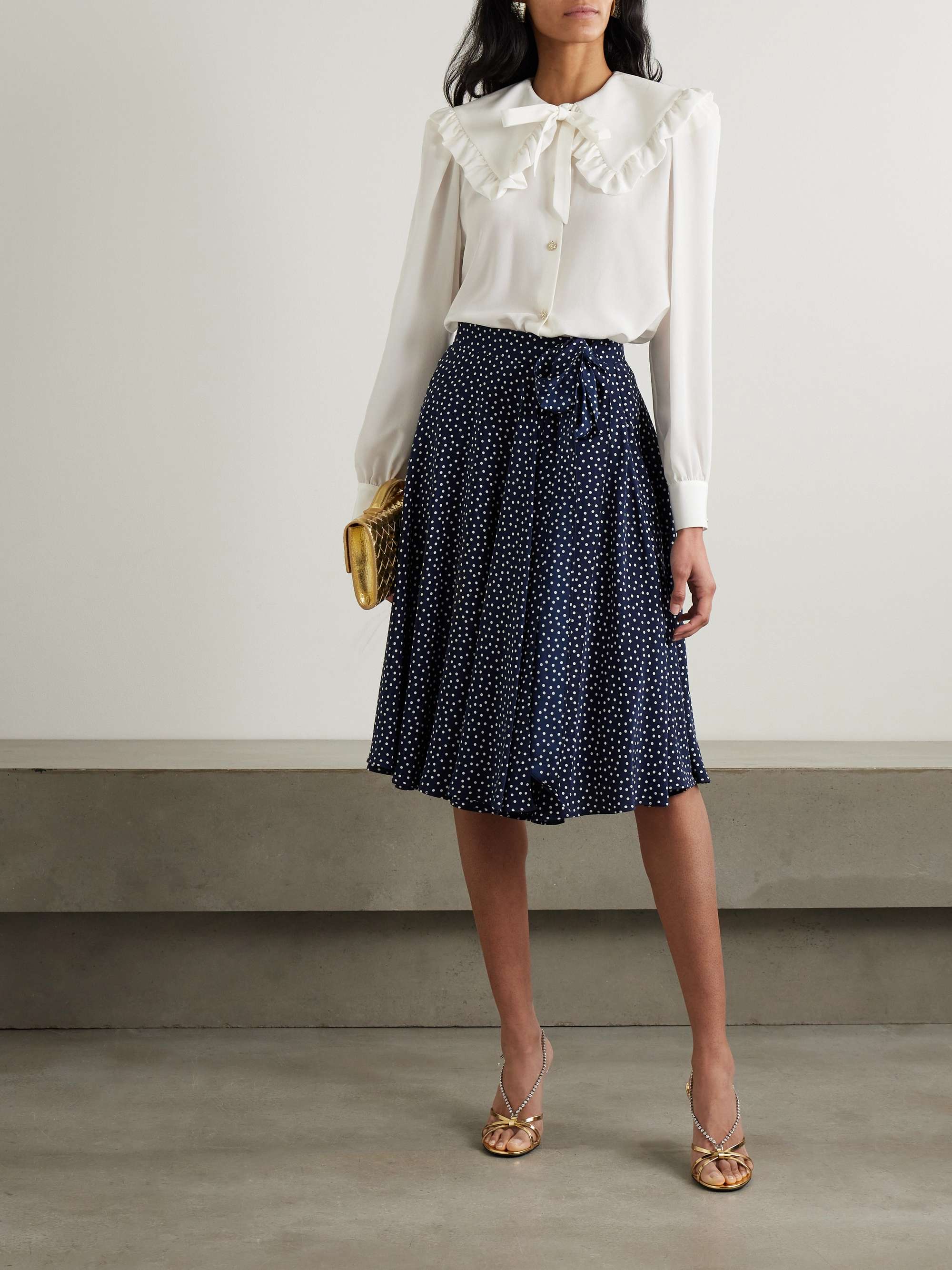 Ruffled silk crepe de chine blouse view