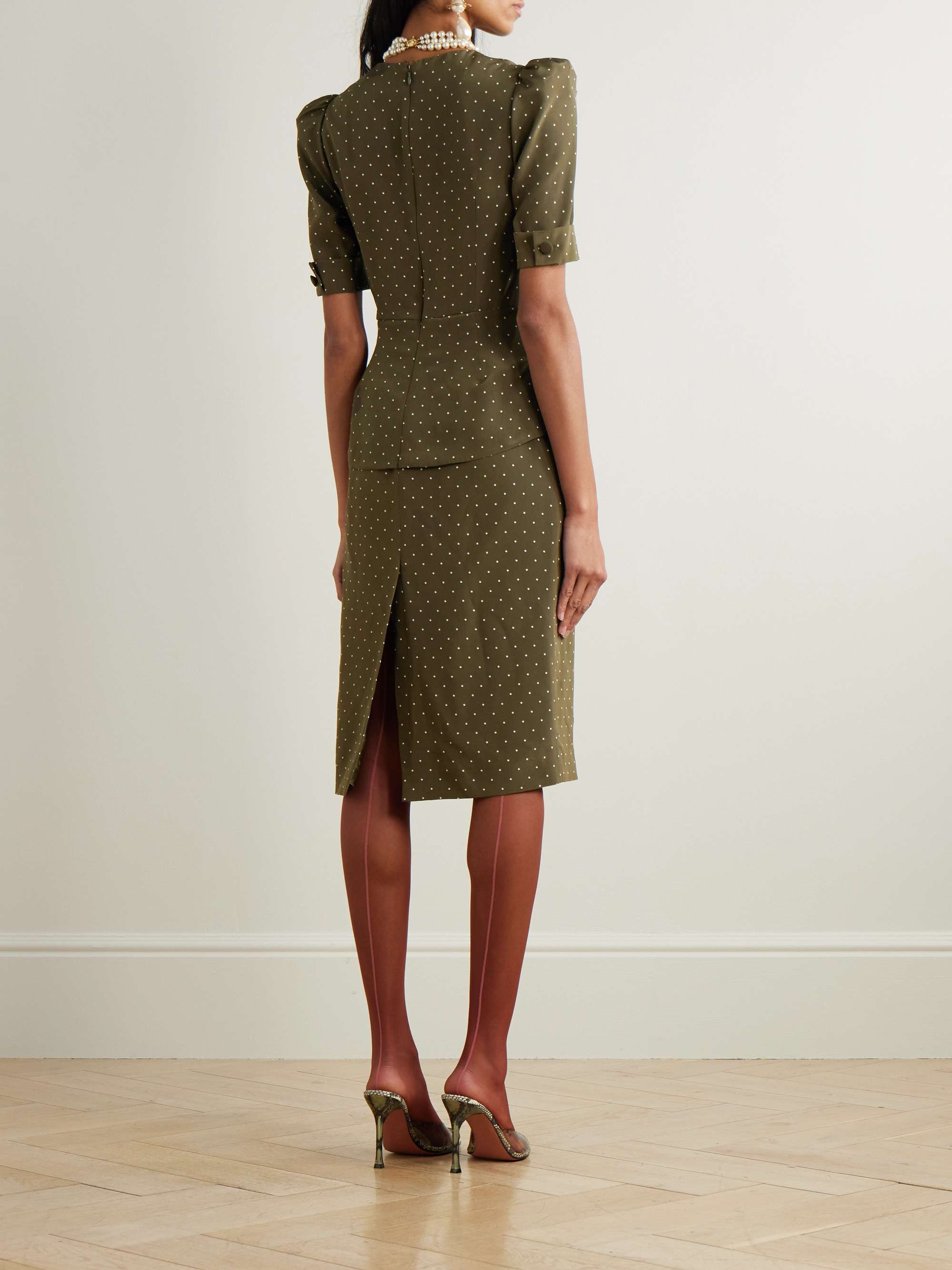 Twist-front gathered polka-dot silk midi dress view