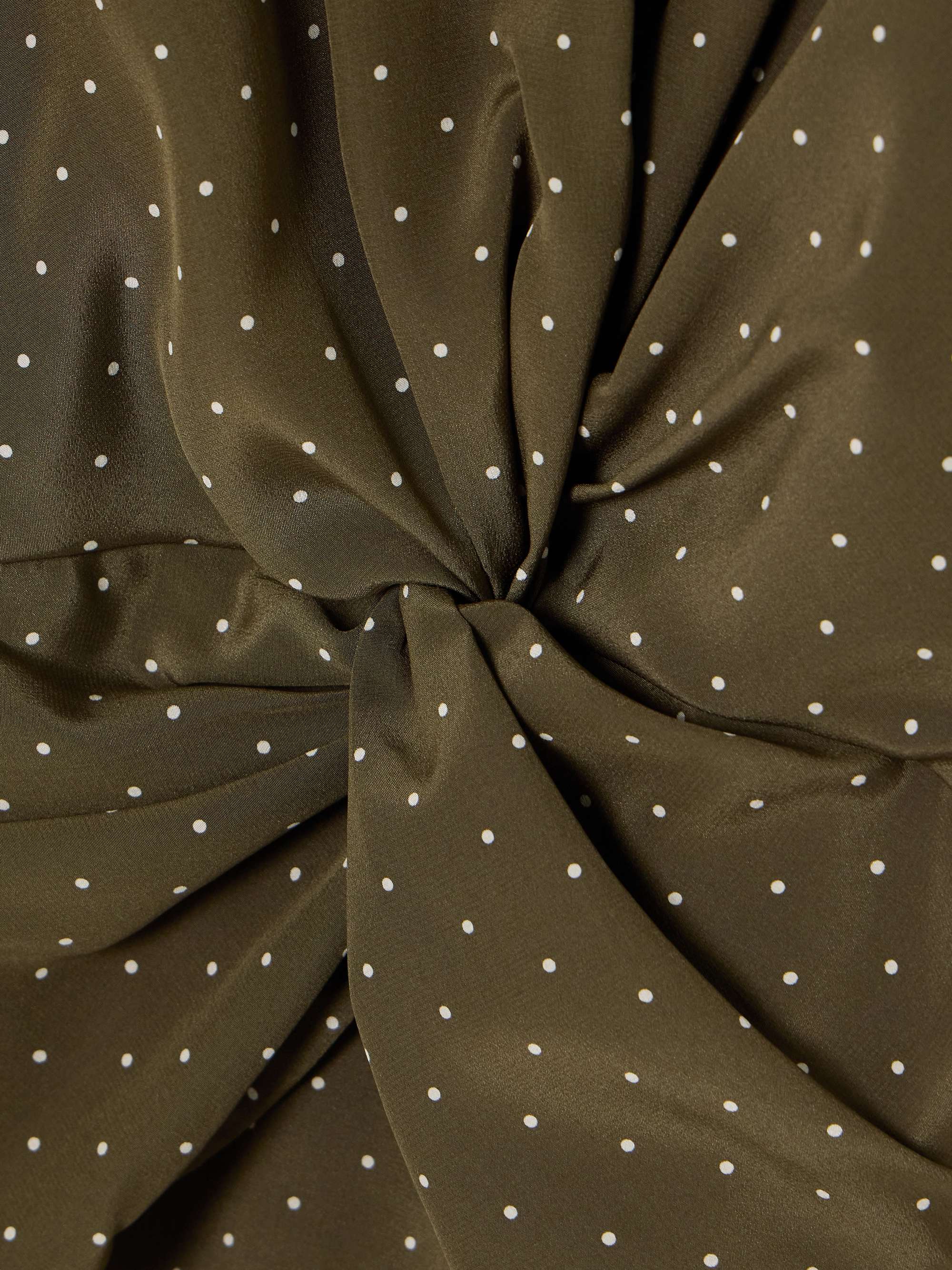 Twist-front gathered polka-dot silk midi dress view