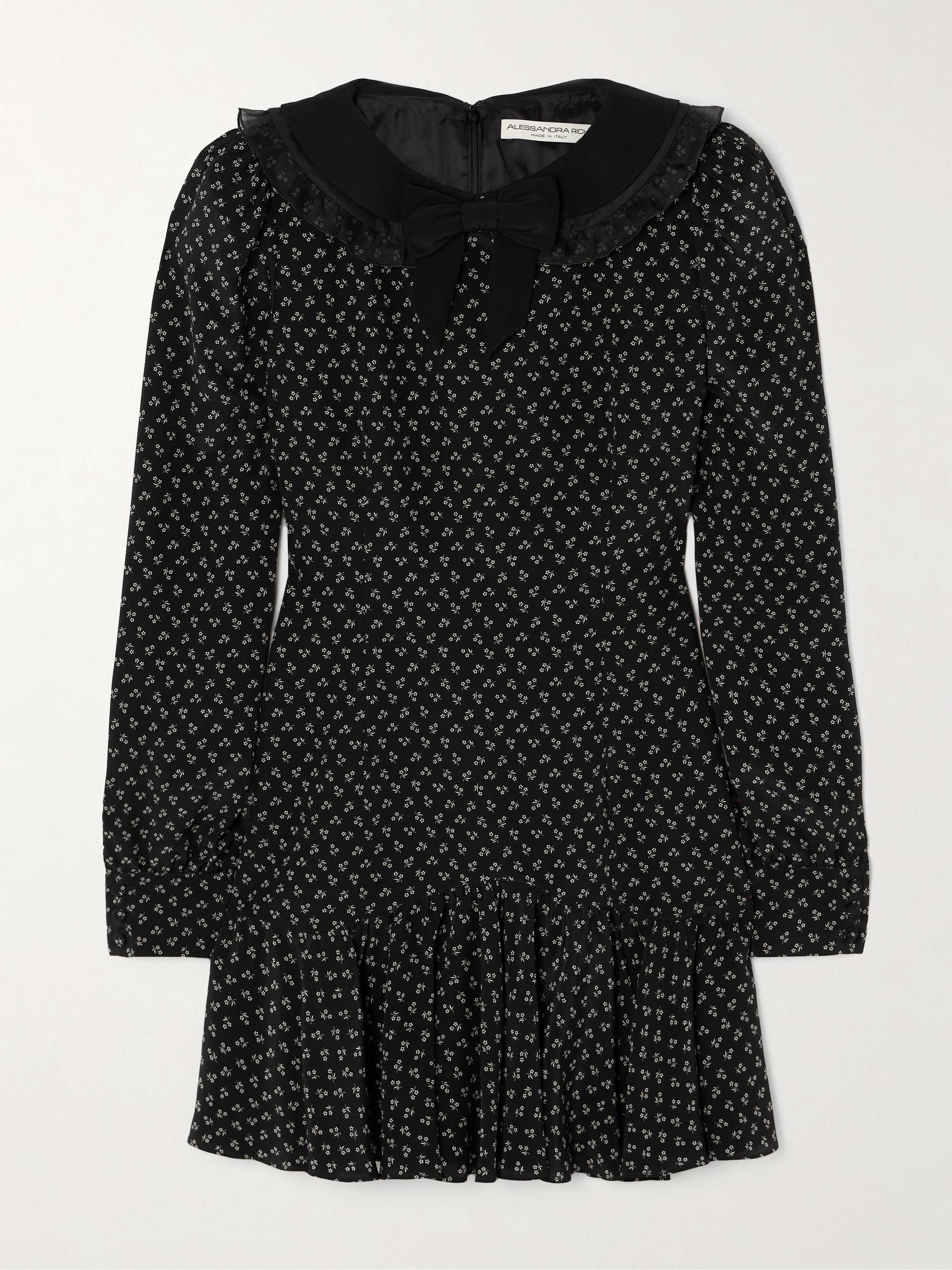 Ruffled velvet and tulle-trimmed floral-print silk crepe de chine mini dress view