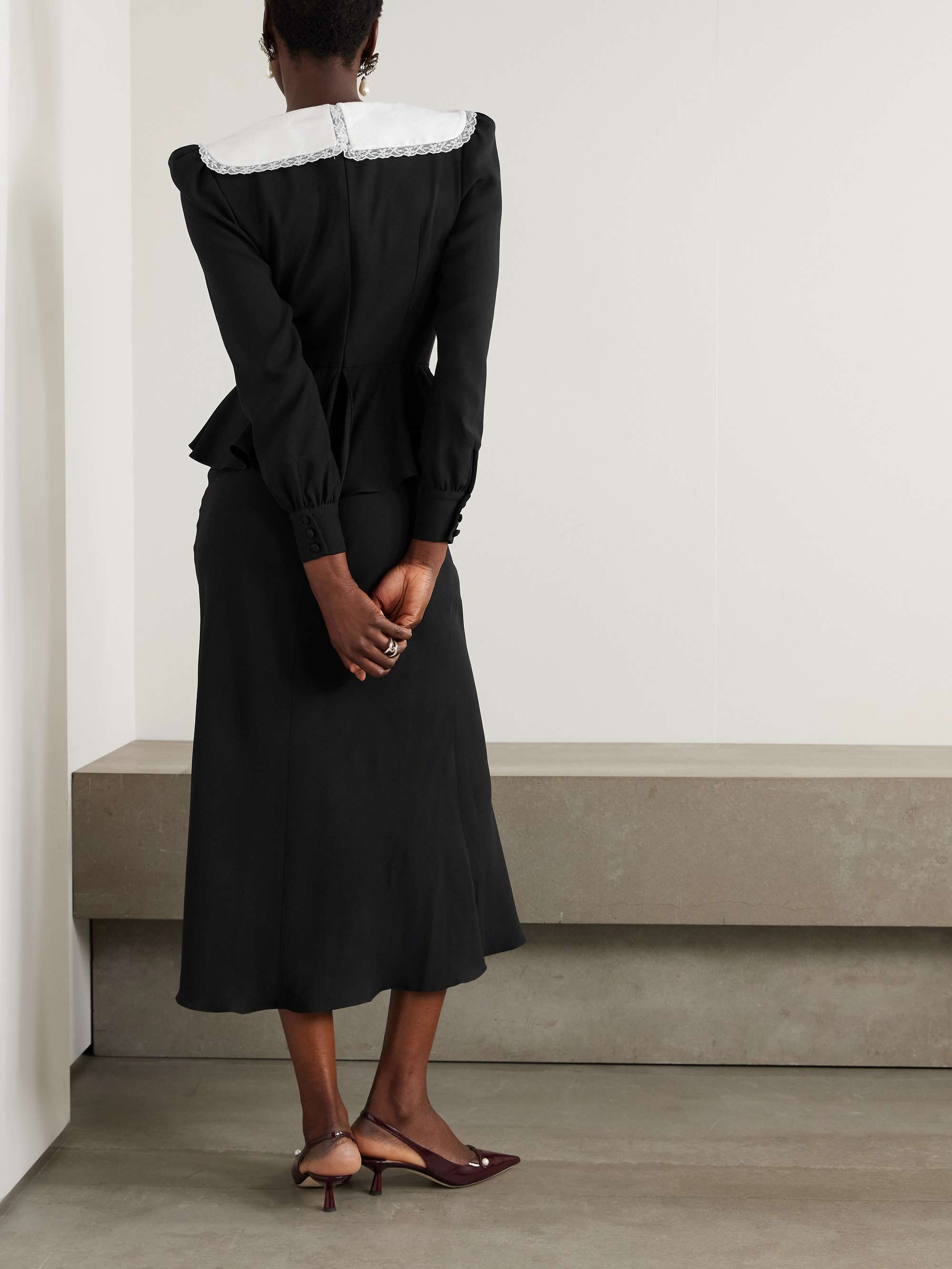 Envers lace and mikado-trimmed crepe de chine peplum midi dress view