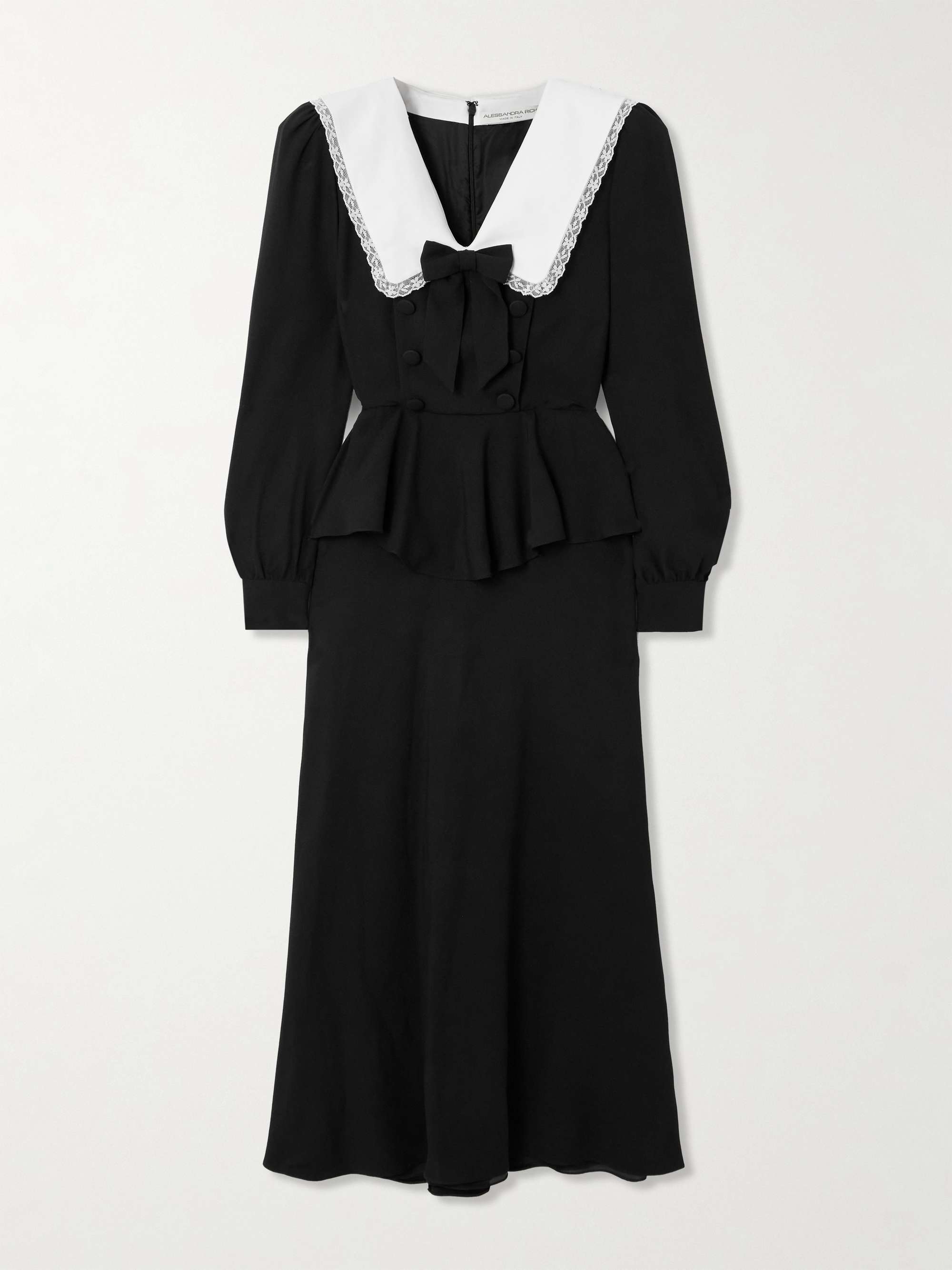 Envers lace and mikado-trimmed crepe de chine peplum midi dress view