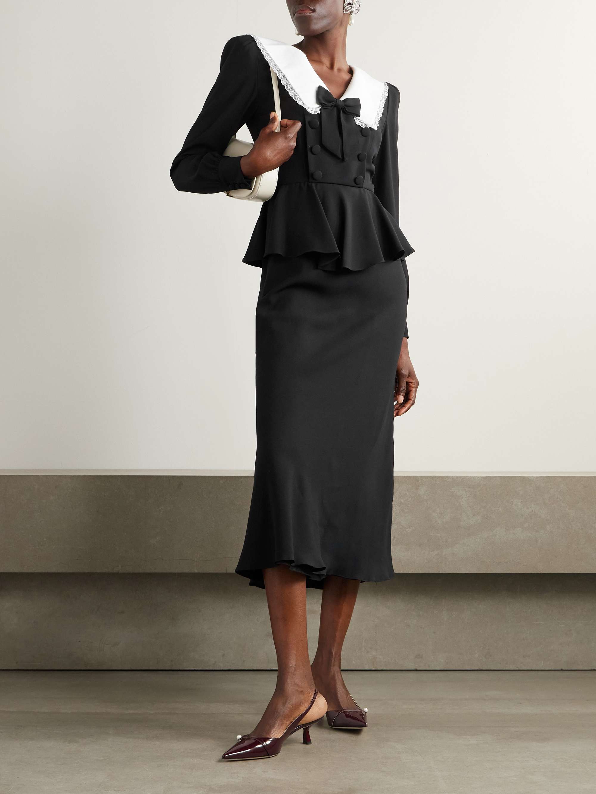 Envers lace and mikado-trimmed crepe de chine peplum midi dress view