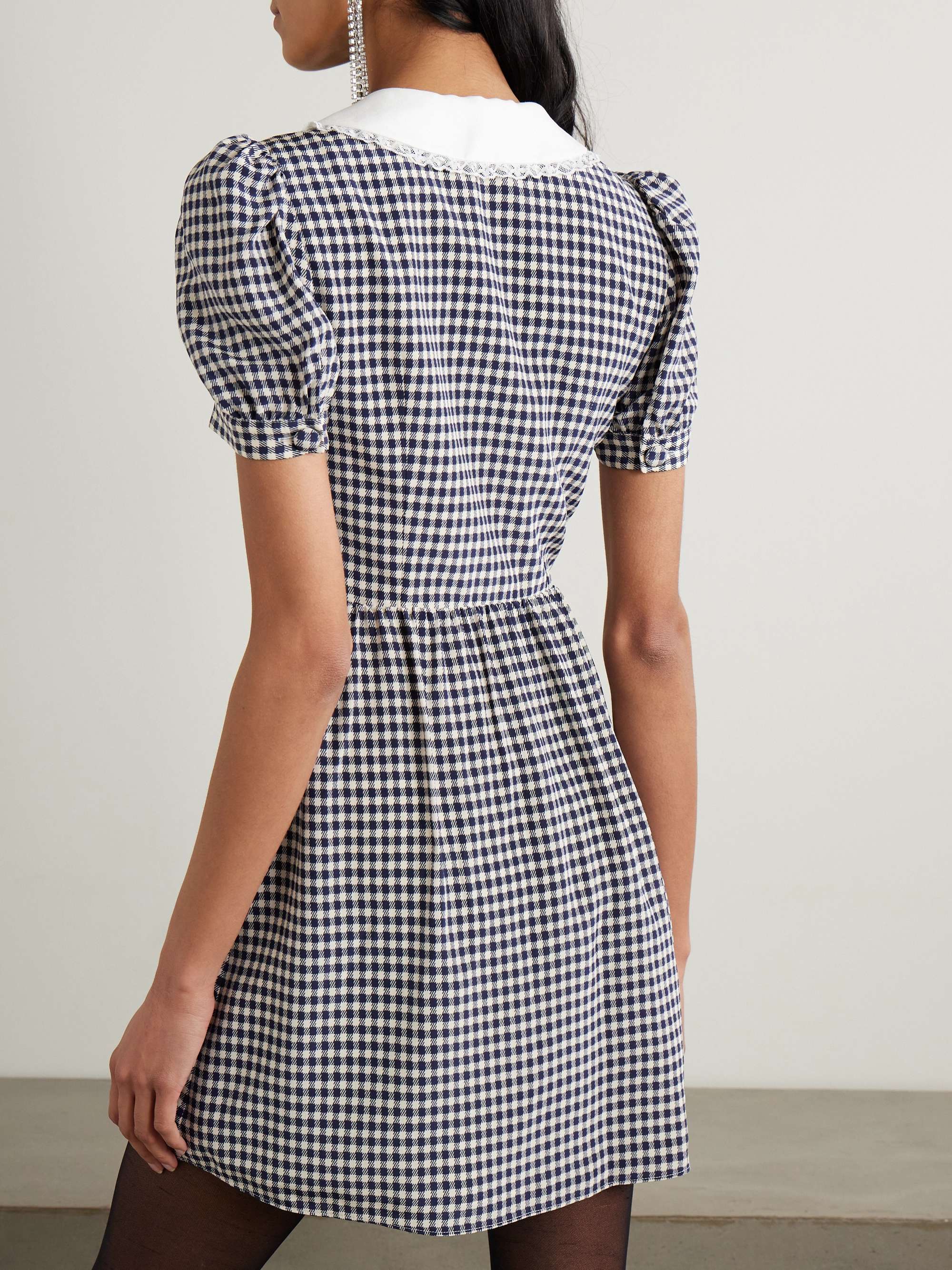 Lace-trimmed gingham silk-crepe mini dress view