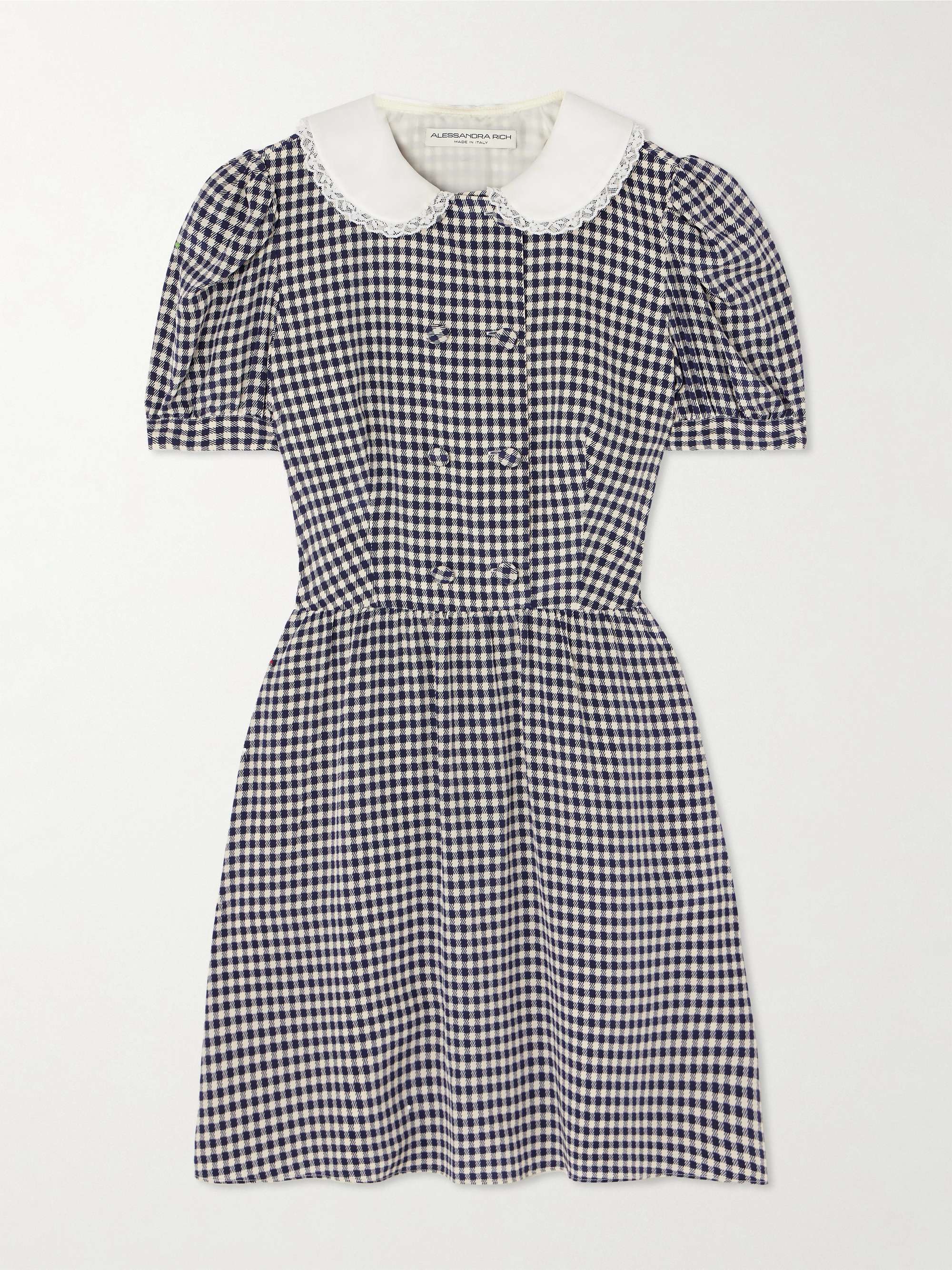 Lace-trimmed gingham silk-crepe mini dress view