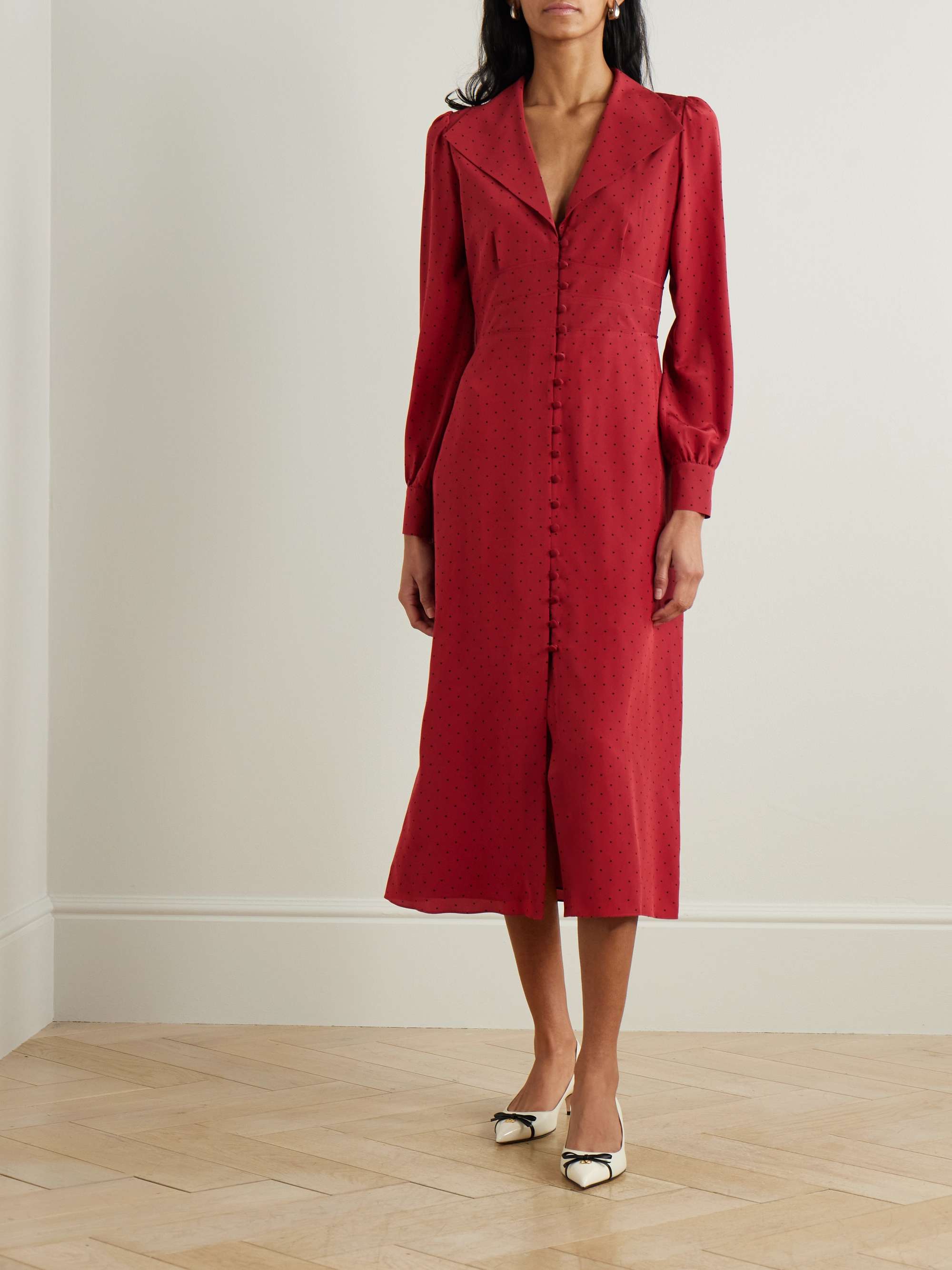 Polka-dot silk-crepe de chine midi shirt dress view