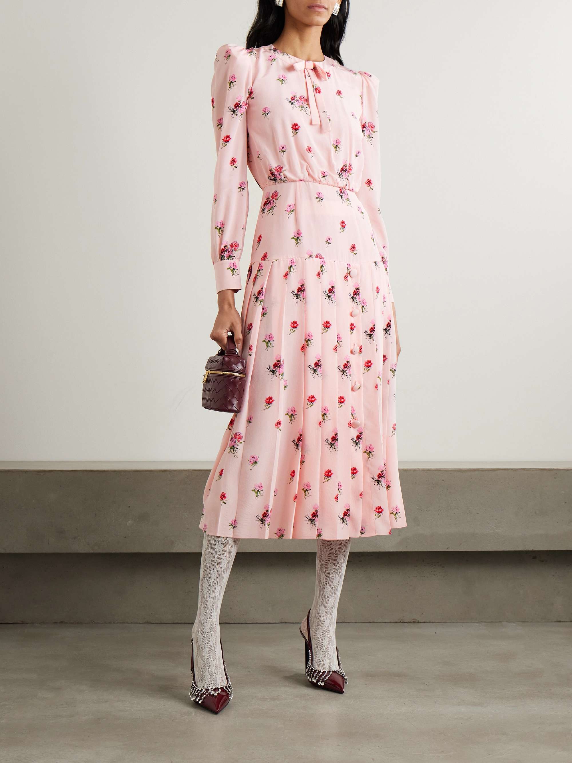 Bow-detailed floral-print silk crepe de chine midi dress view
