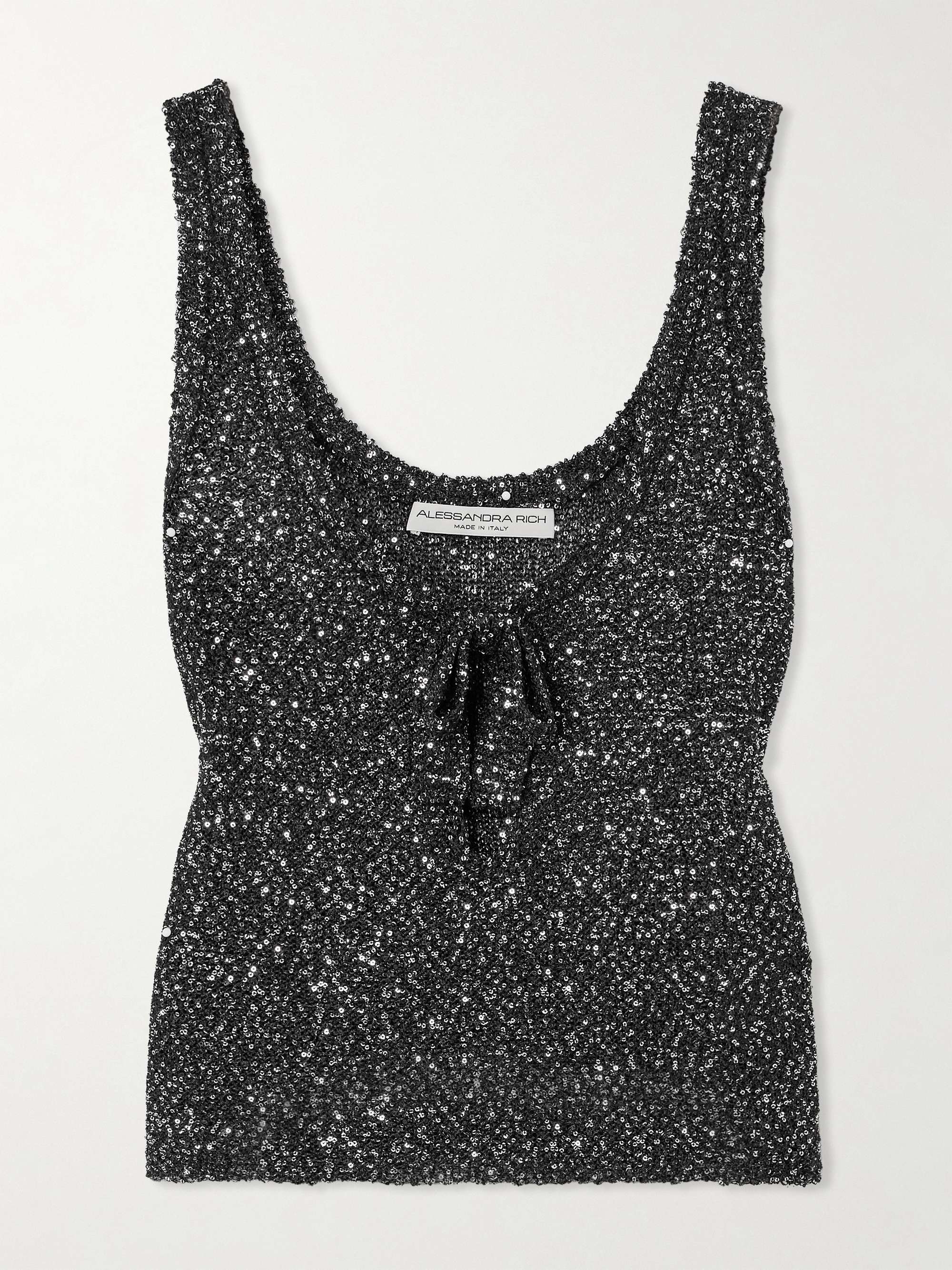 Tie-detailed sequined knitted tank view