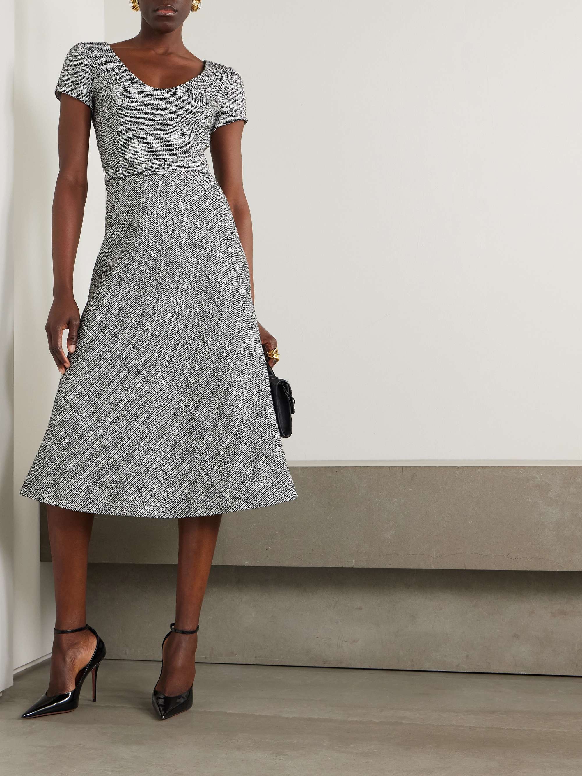 Sequin-embellished tweed midi dress view