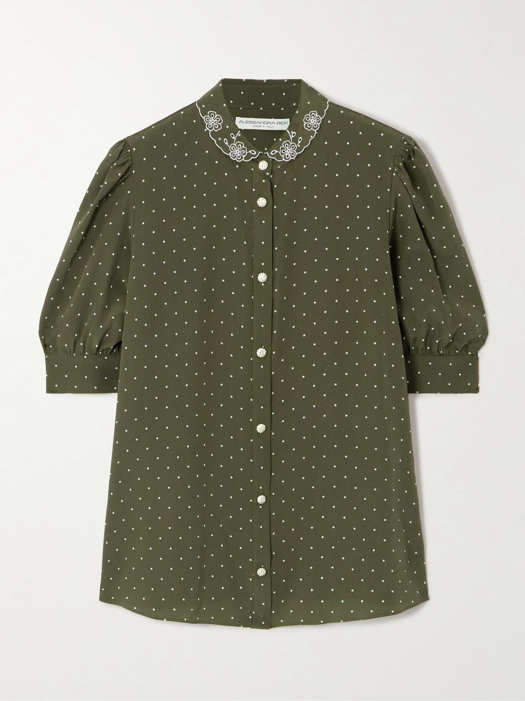 Embroidered polka-dot silk-crepe blouse view