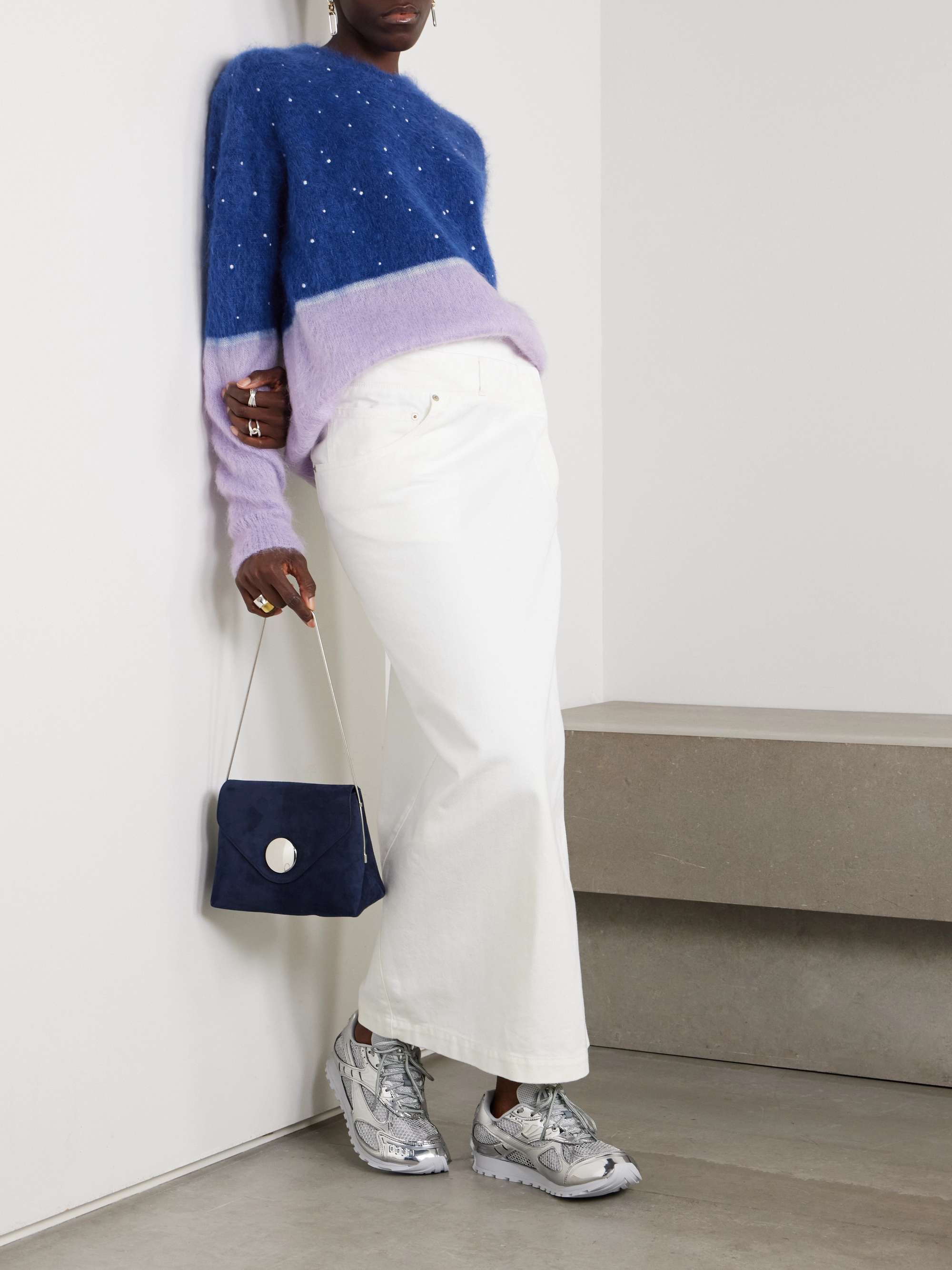 Anagram embroidered brushed mohair-blend sweater view
