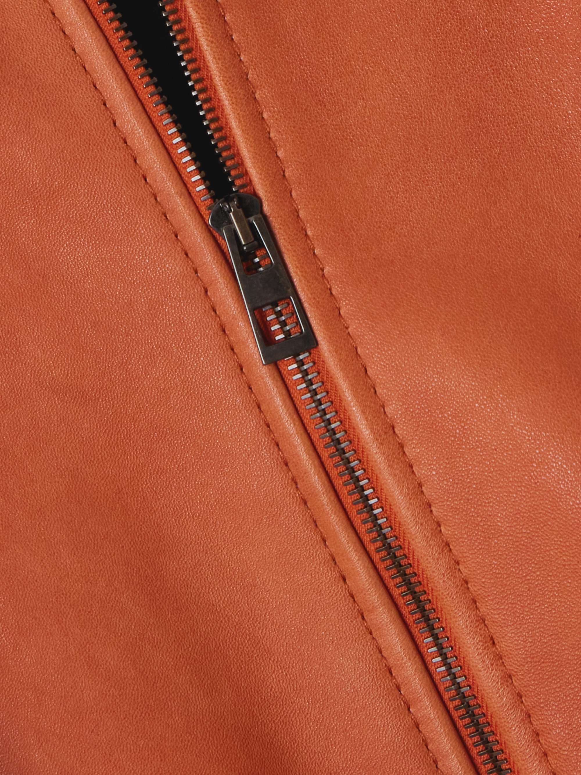 Hooded draped leather jacket view