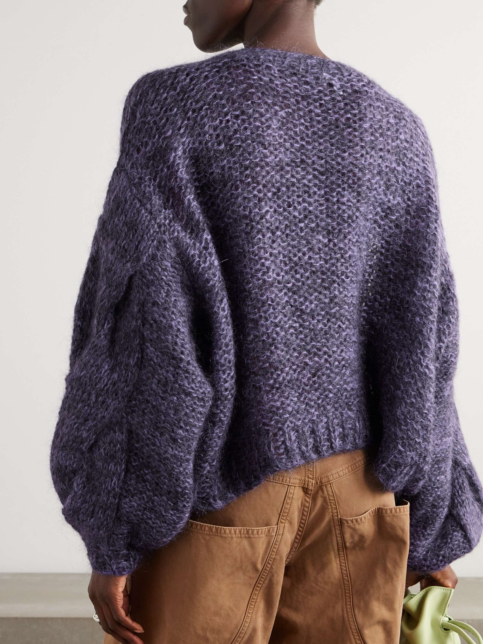 Anagram embroidered cable-knit mohair-blend sweater view
