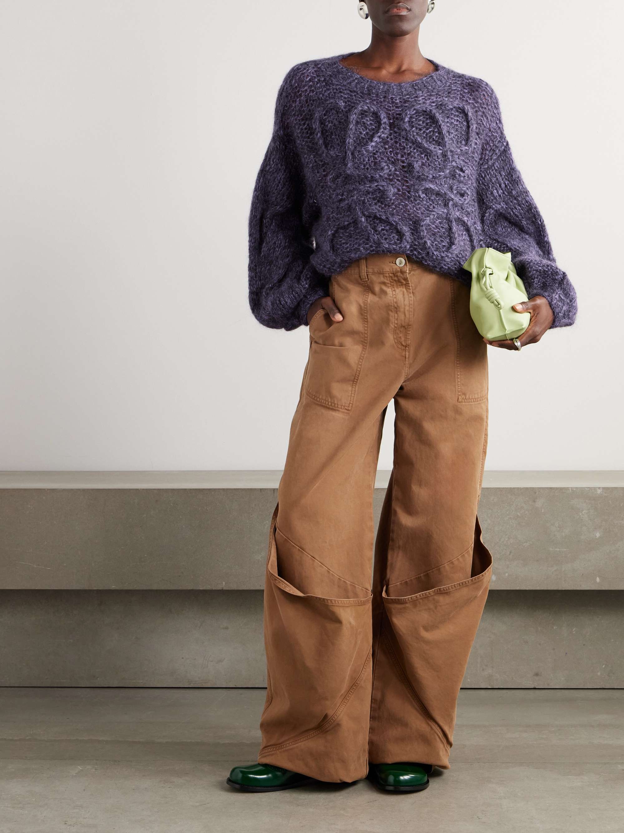 Anagram embroidered cable-knit mohair-blend sweater view