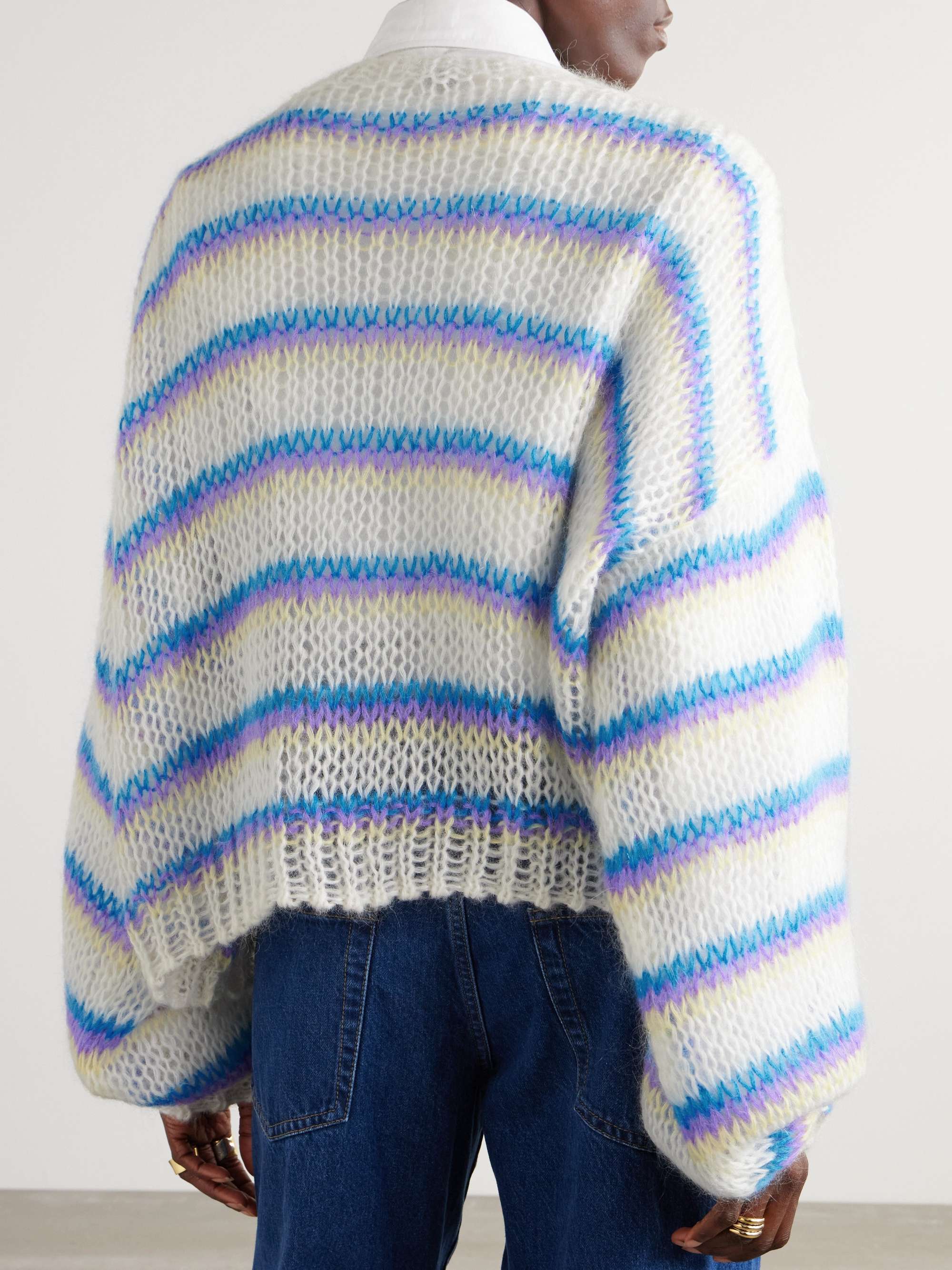 Anagram embroidered striped mohair-blend sweater view