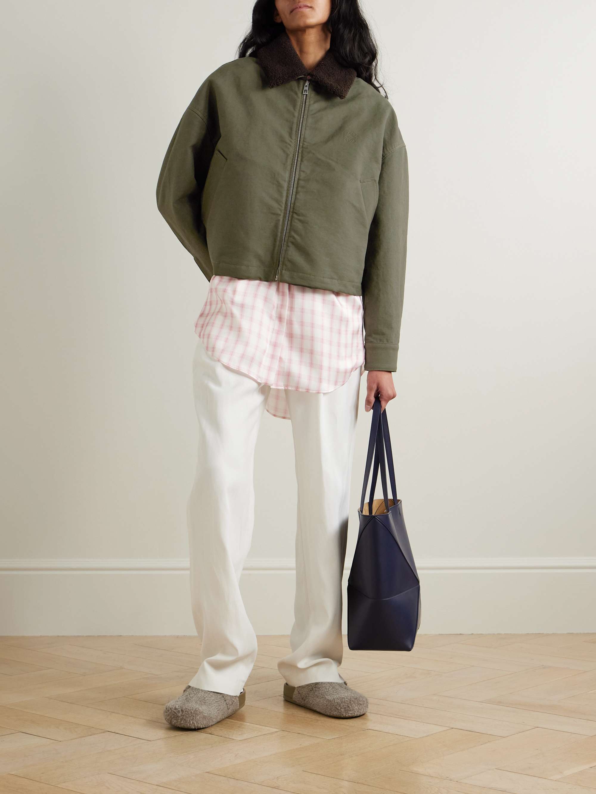 Shearling-trimmed cotton-drill jacket view