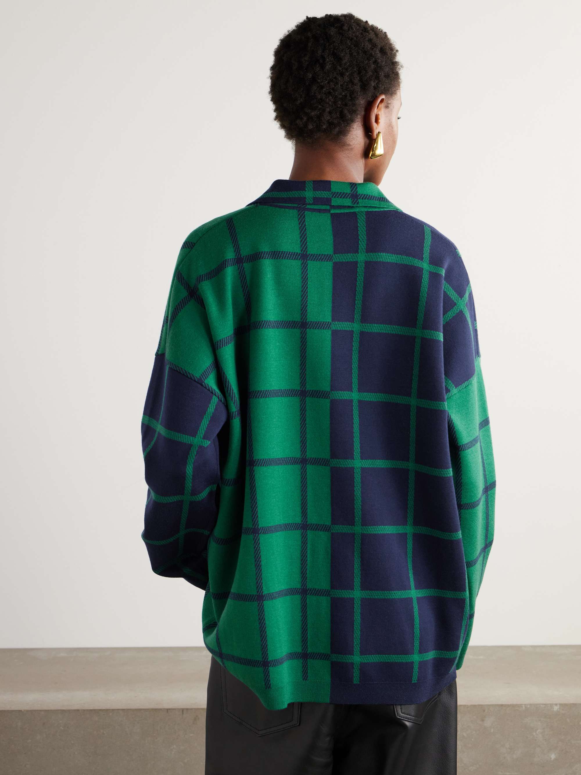 + Suna Fujita embroidered checked knitted polo shirt view