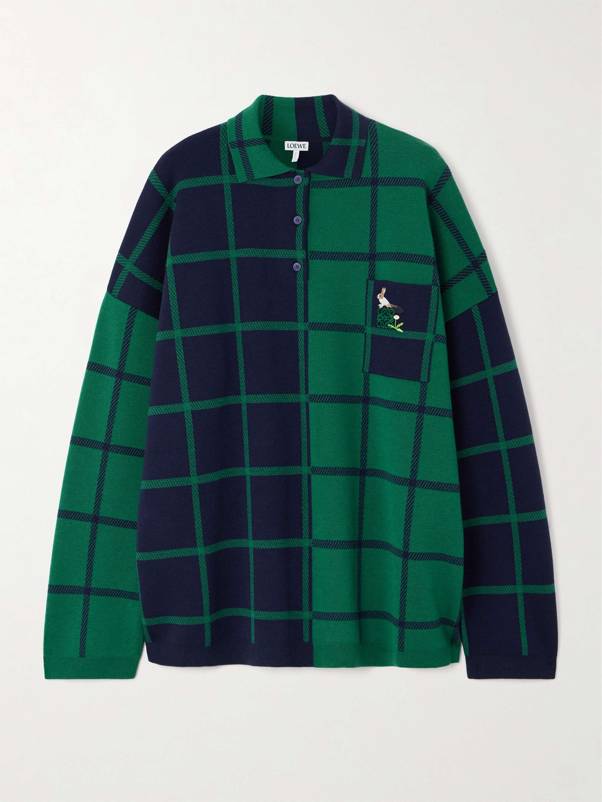 + Suna Fujita embroidered checked knitted polo shirt view