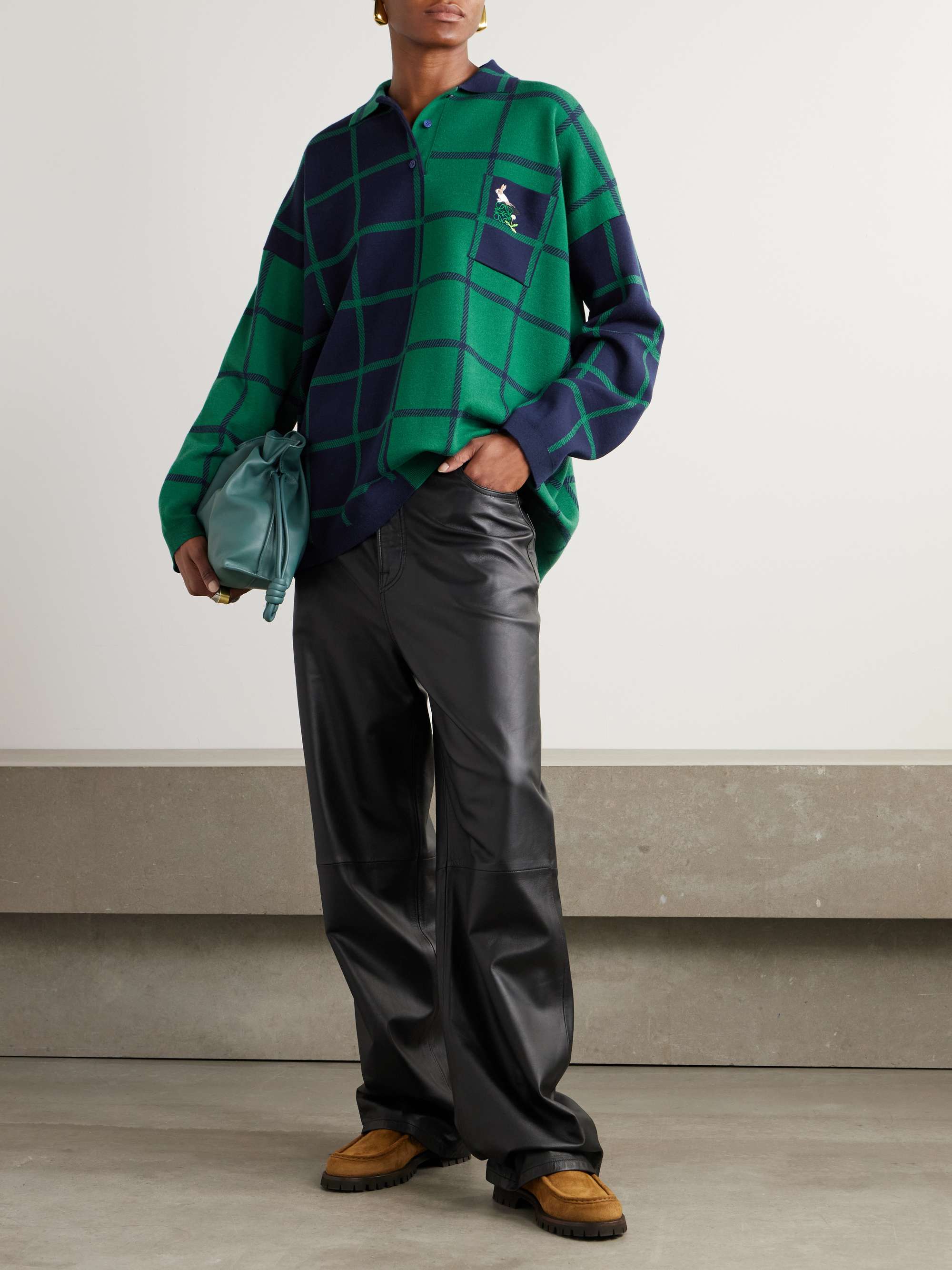 + Suna Fujita embroidered checked knitted polo shirt view