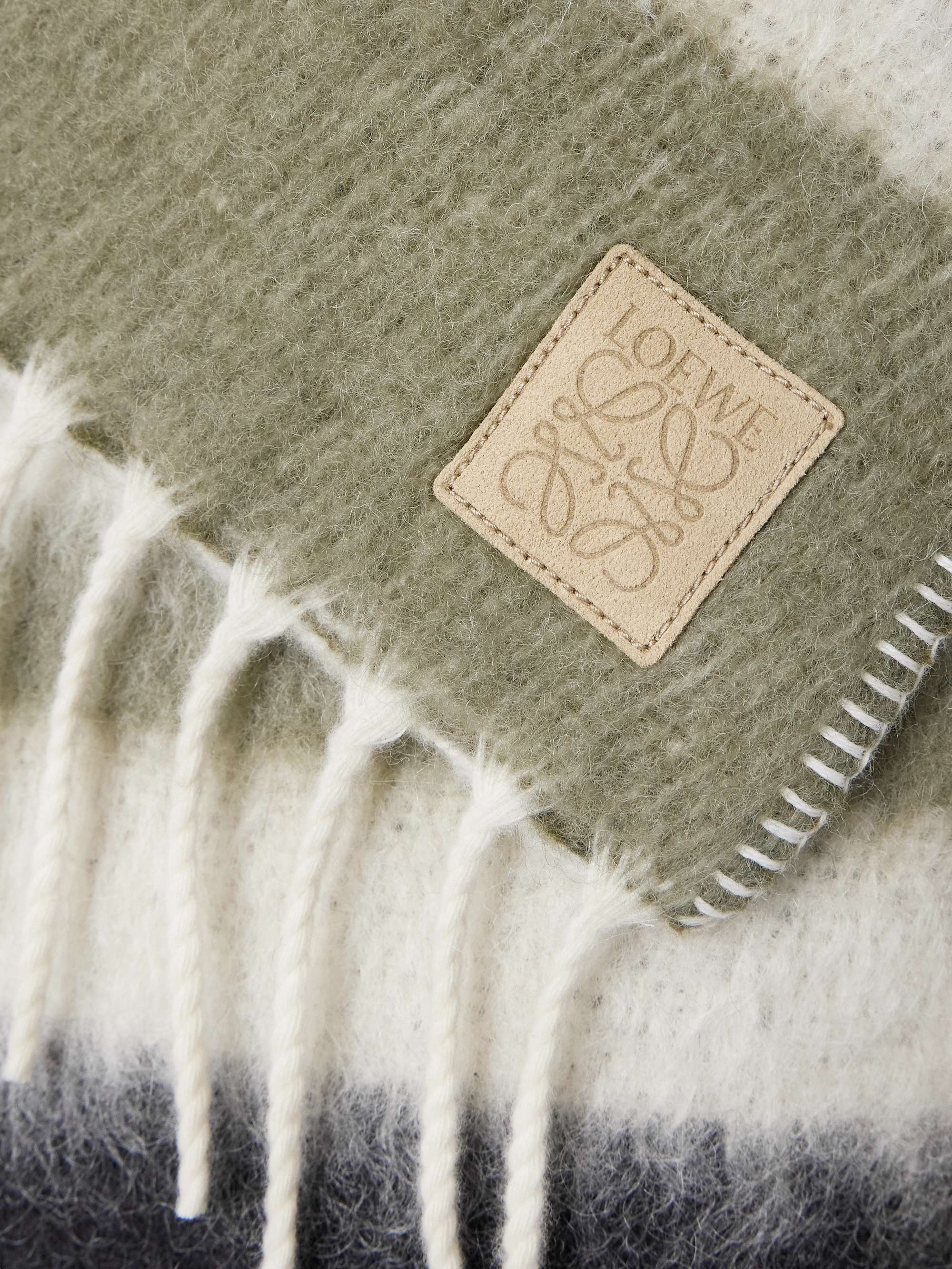 Hooded fringed scarf-detailed striped wool-blend coat view
