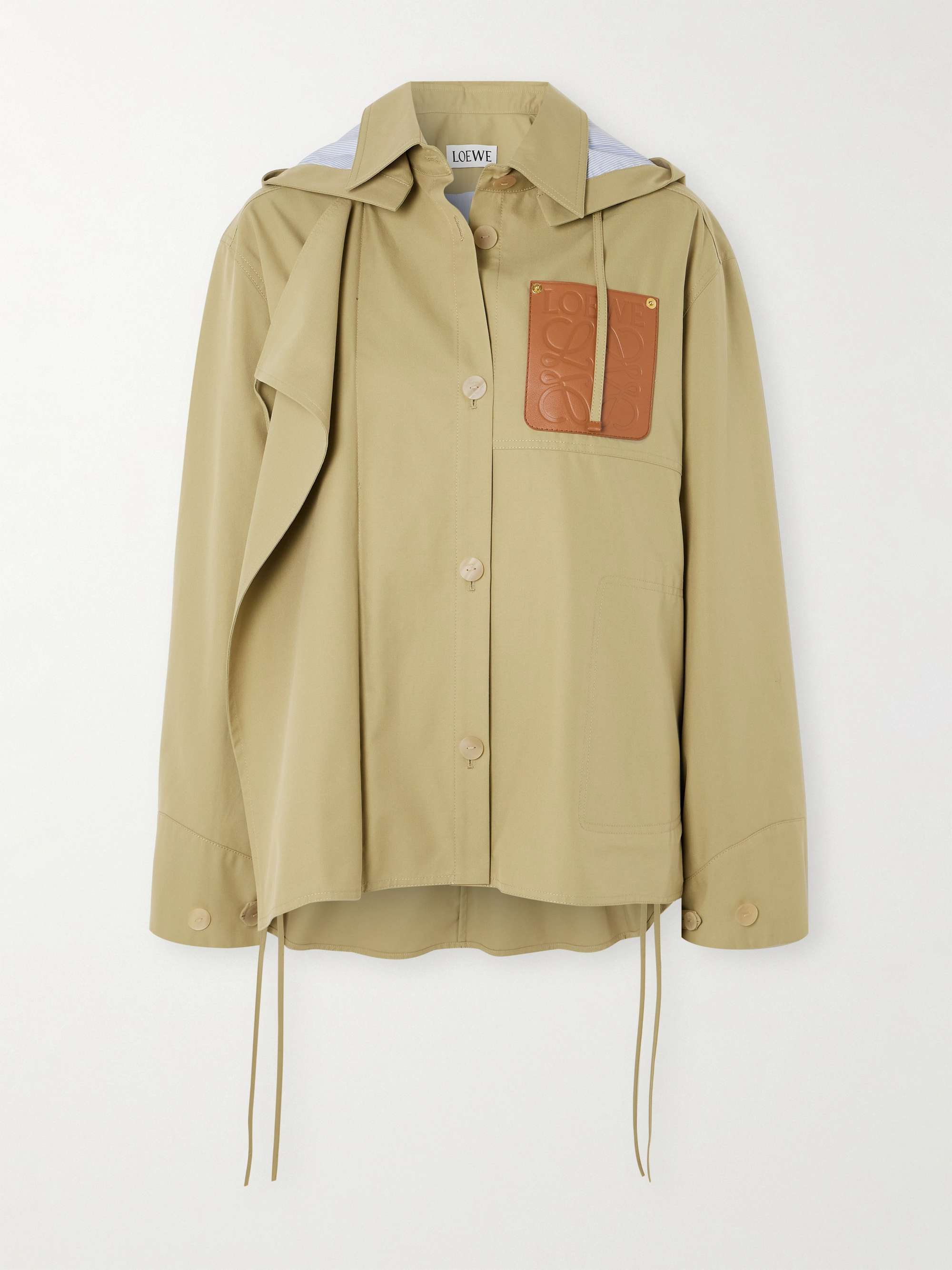 Anagram hooded cutout leather and poplin-trimmed cotton-gabardine jacket view