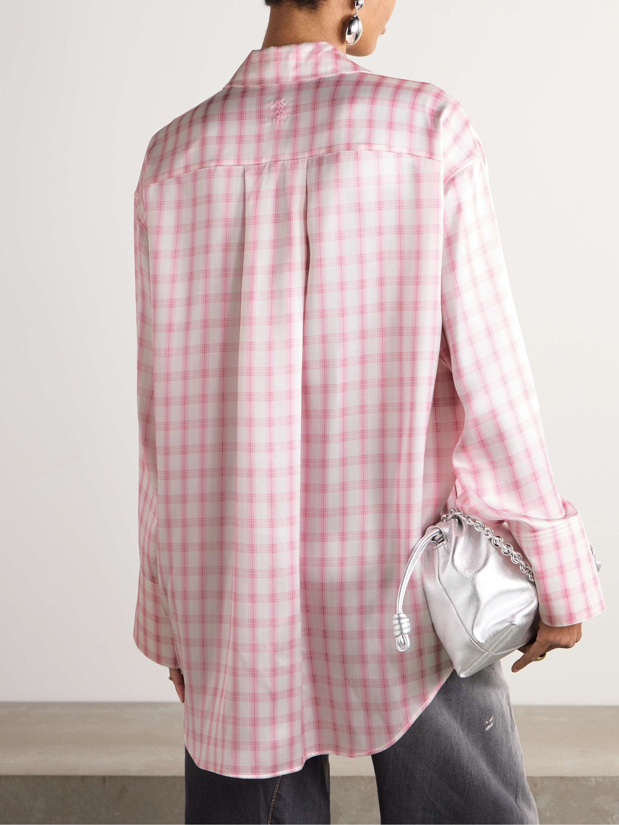 Oversized embroidered checked silk shirt view