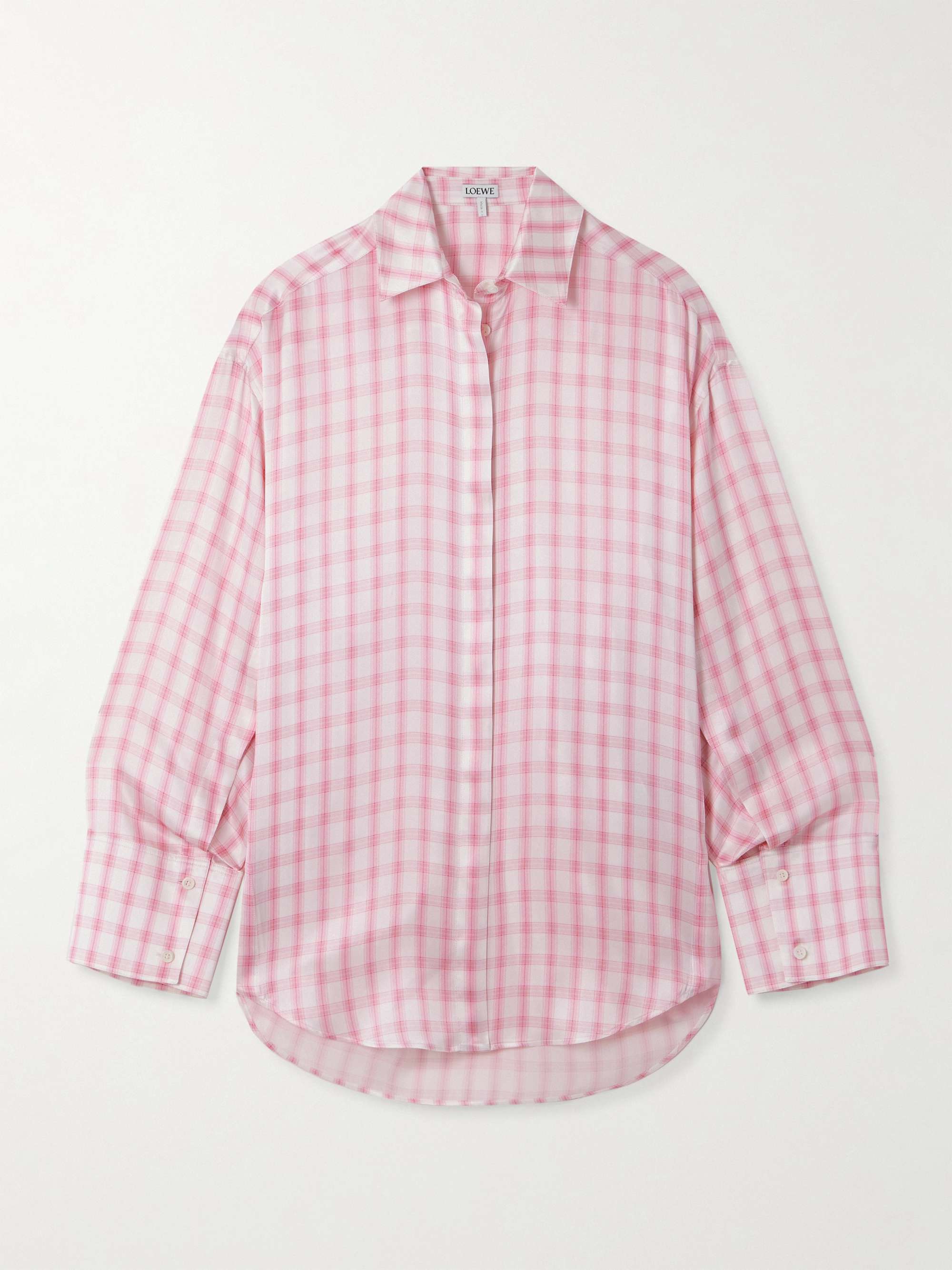 Oversized embroidered checked silk shirt view