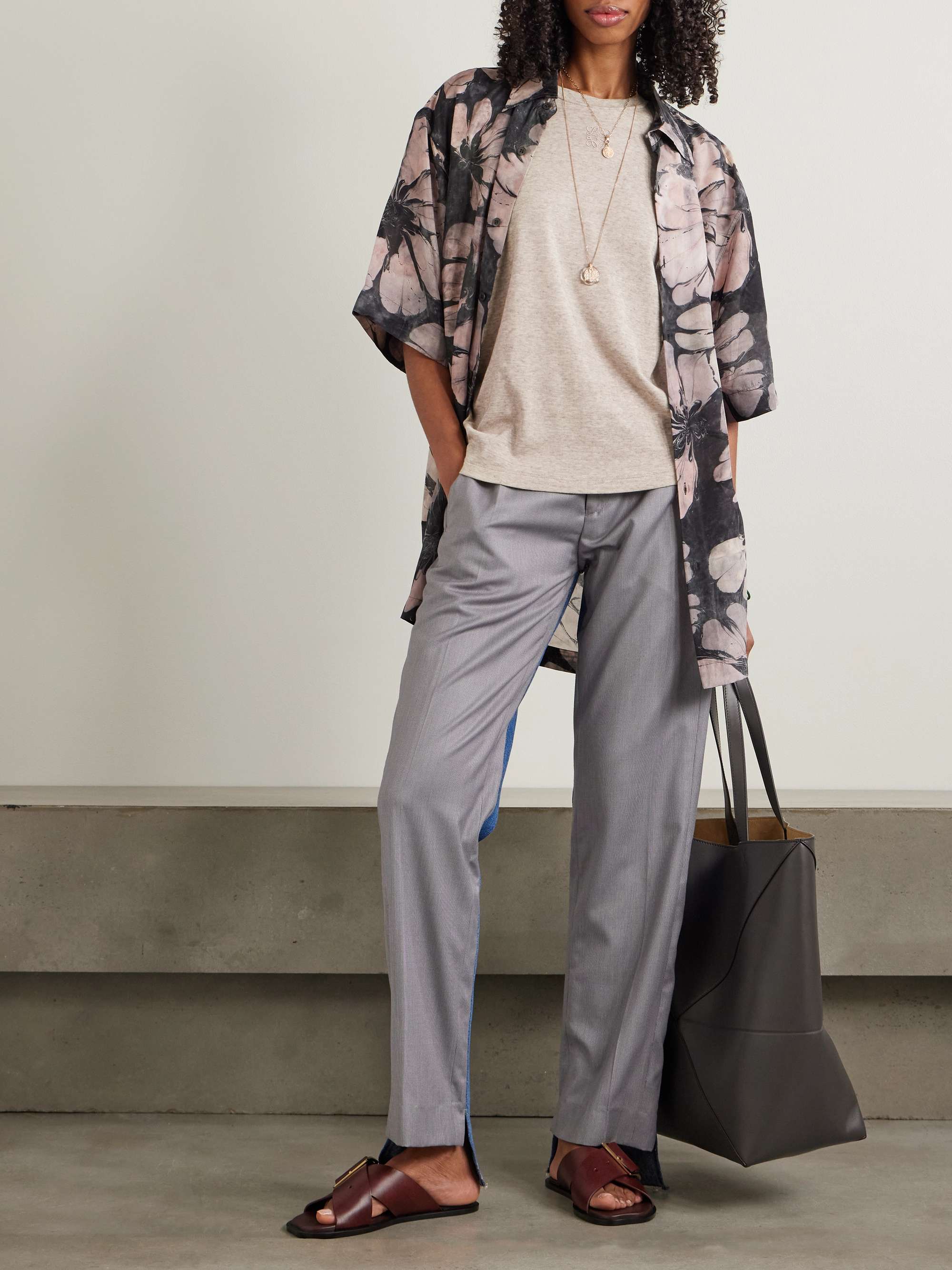 Embroidered draped cotton and wool-blend jersey T-shirt view