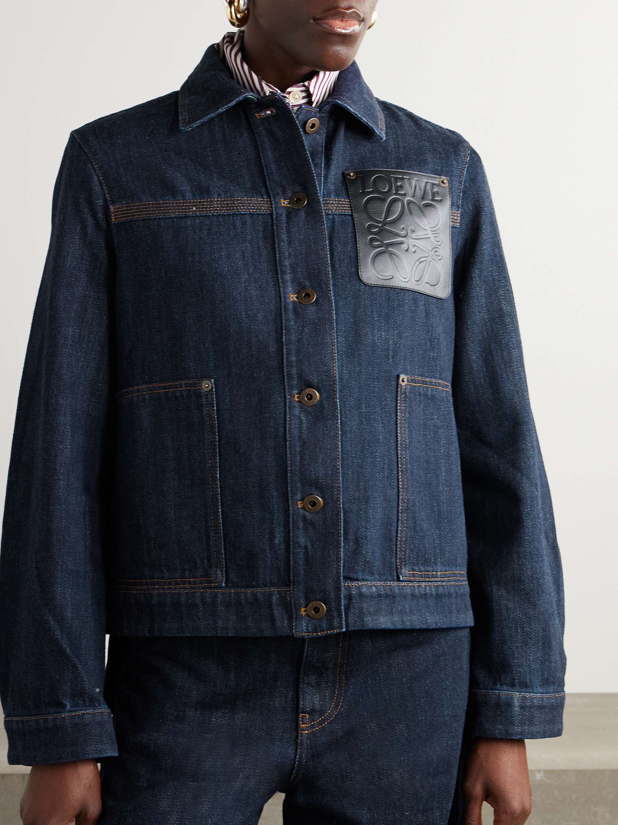 Leather-trimmed denim jacket view