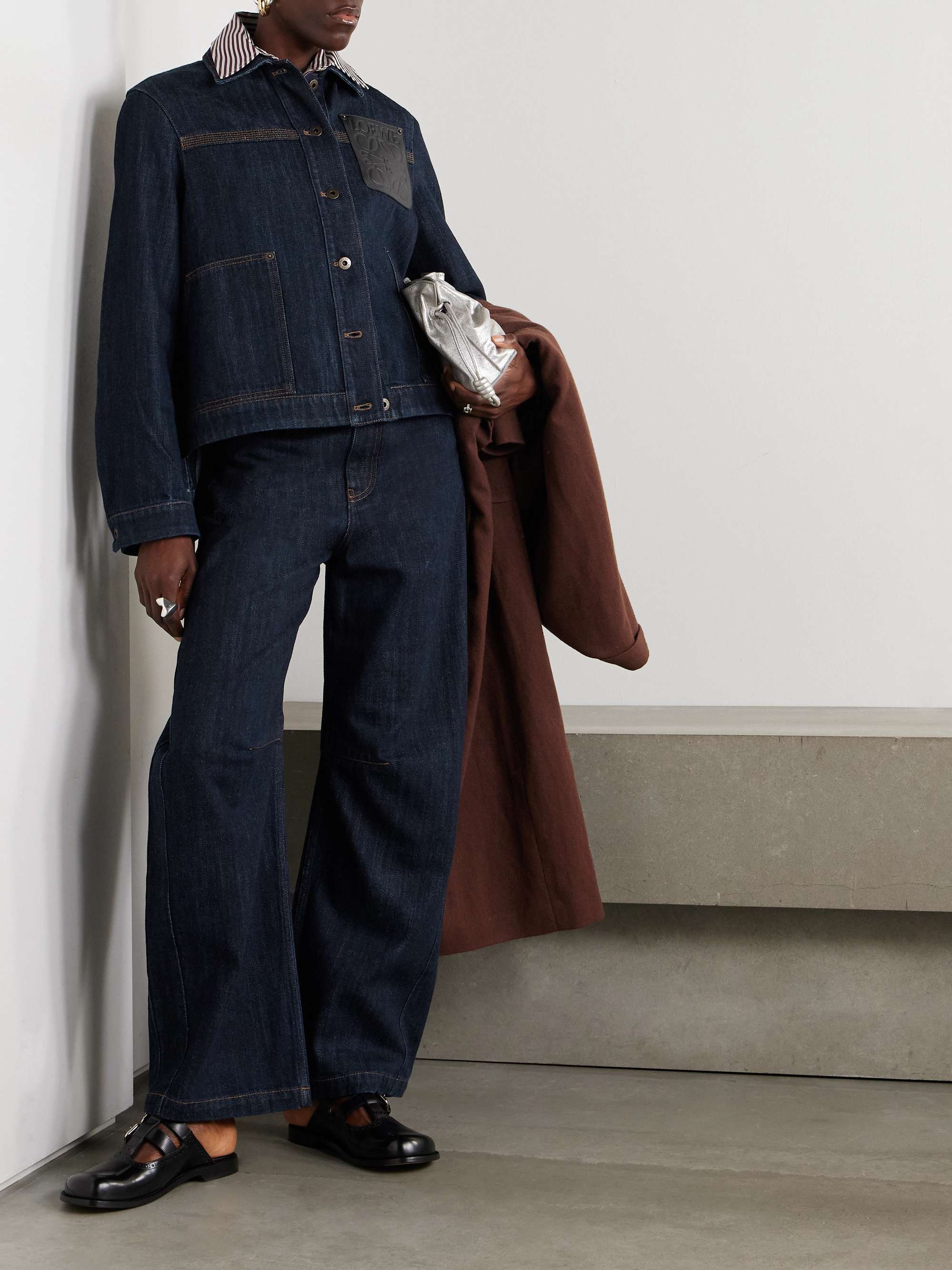 Leather-trimmed denim jacket view