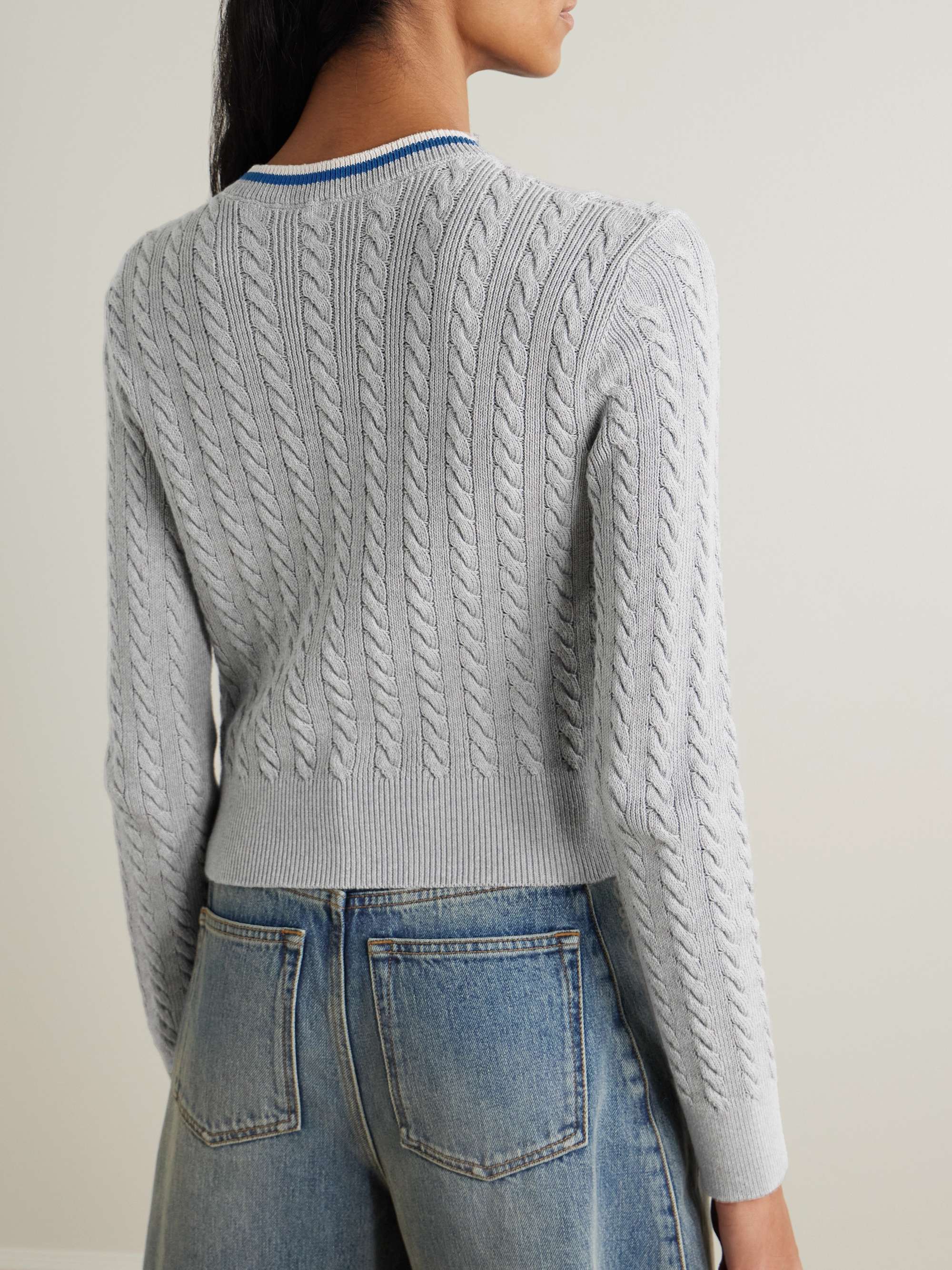 Striped cable-knit cotton-blend sweater view
